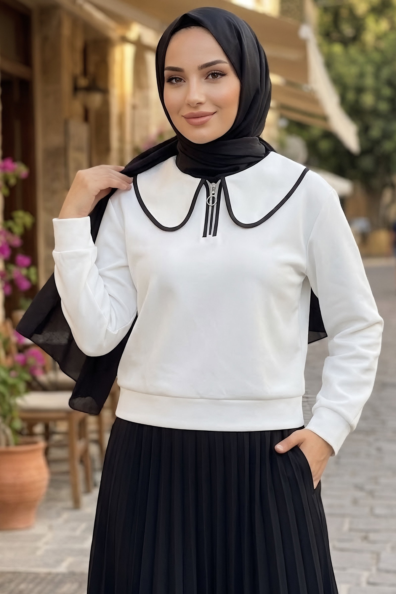Bebe Yaka Scuba Bluz Beyaz - 29076-BEYAZ - 1