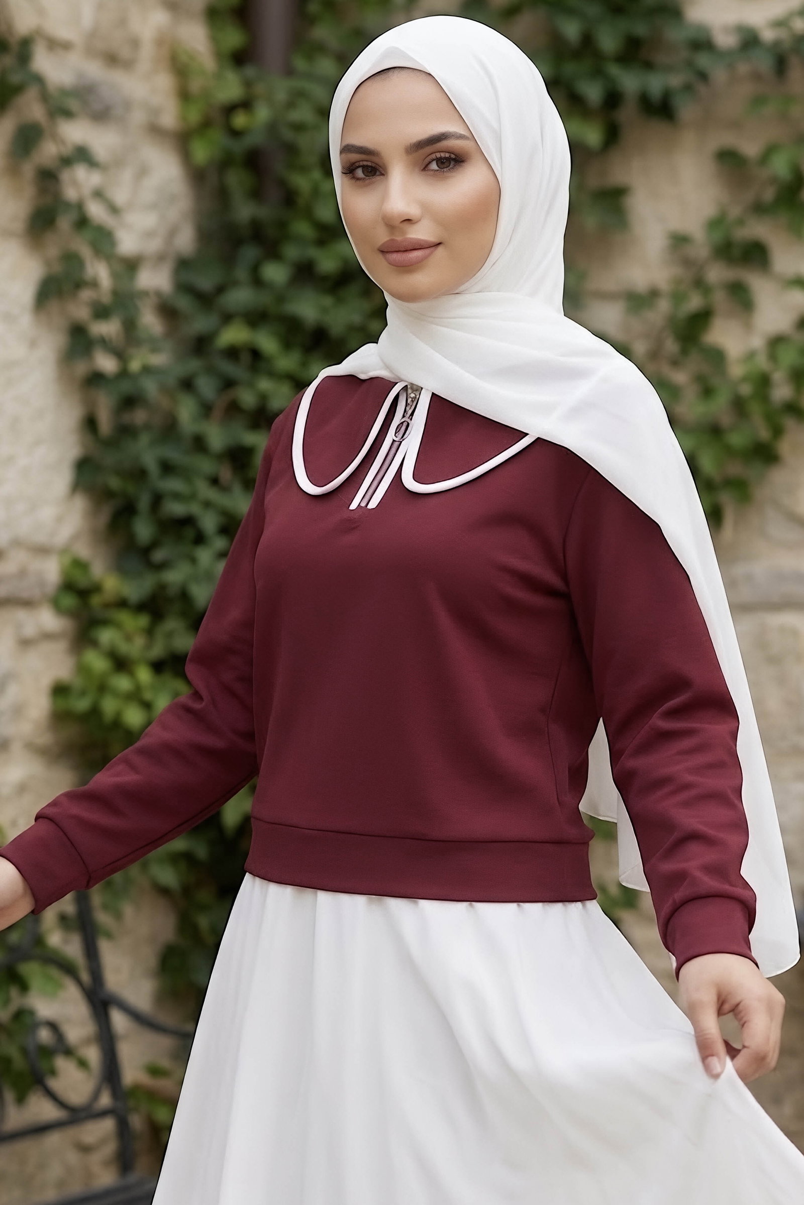 Bebe Yaka Scuba Bluz Bordo - 29076-BORDO - 2