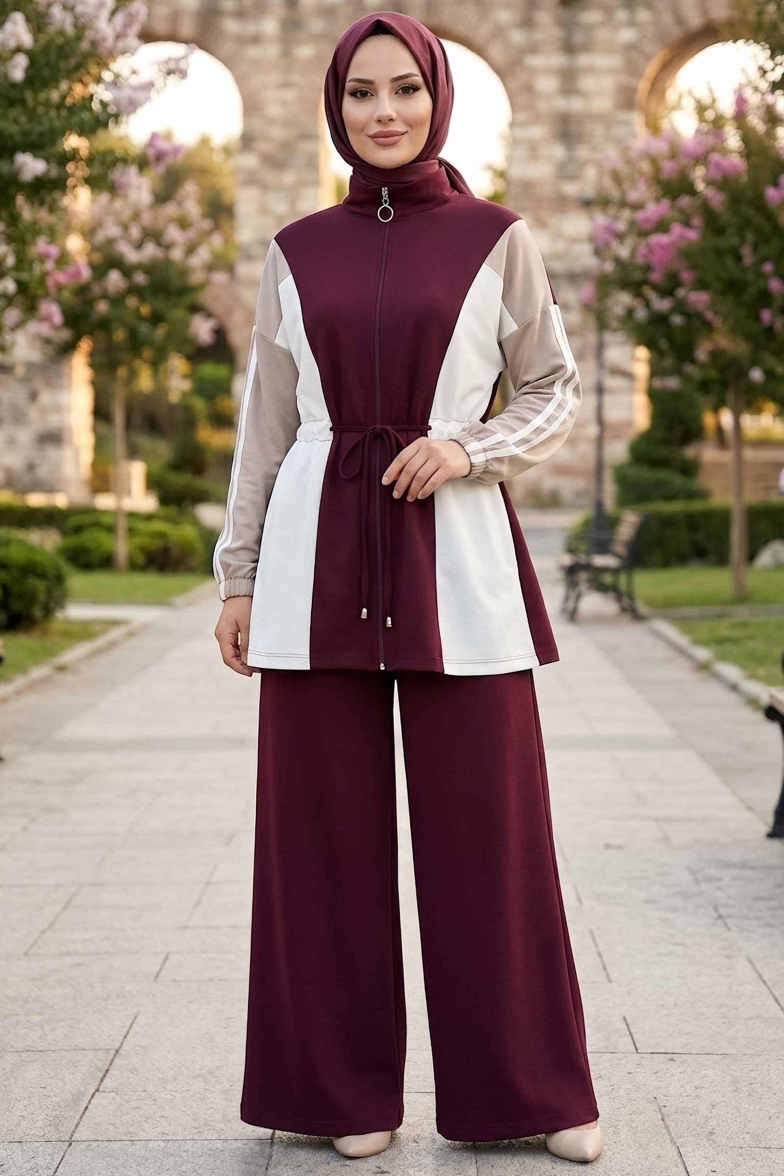 Belde Bağcık Detaylı Oysh Modal Takım Bordo - 28927-BORDO - 1