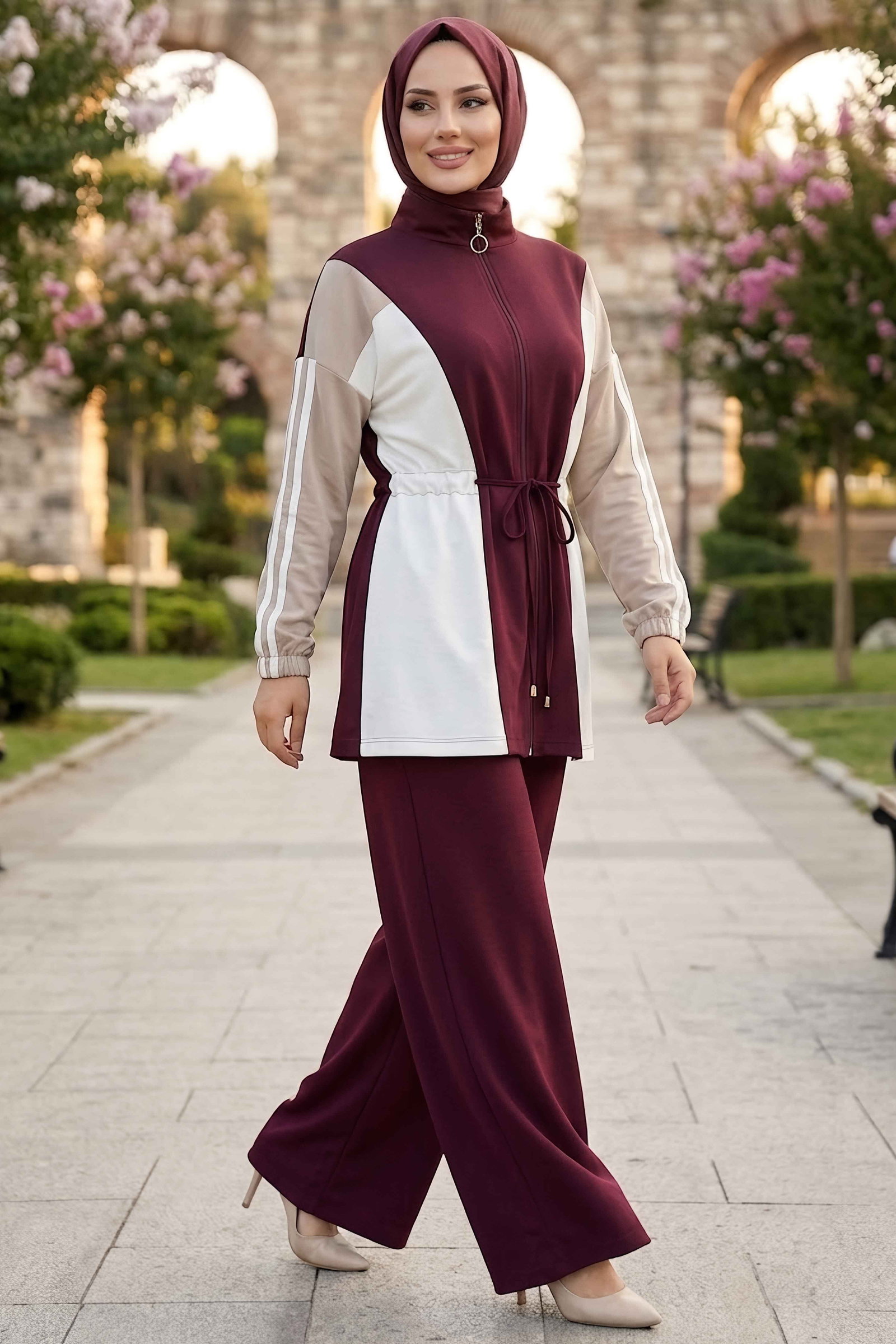 Belde Bağcık Detaylı Oysh Modal Takım Bordo - 28927-BORDO - 2