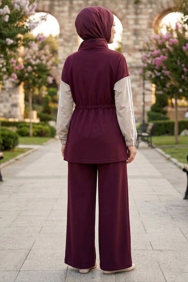 Belde Bağcık Detaylı Oysh Modal Takım Bordo - 28927-BORDO - 3