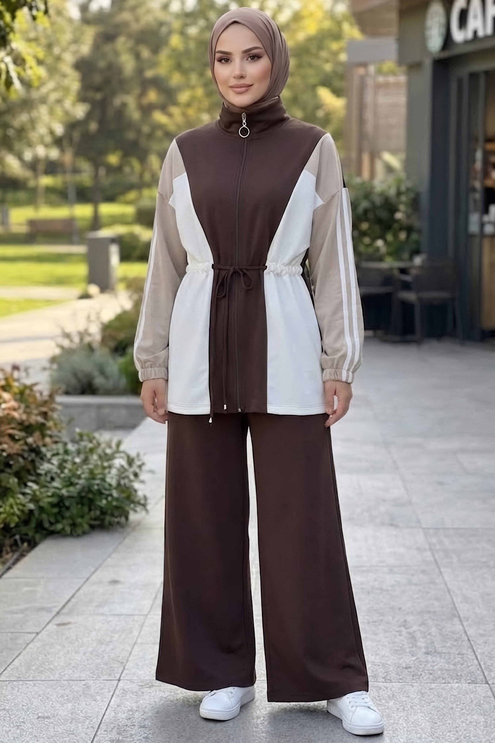 Belde Bağcık Detaylı Oysh Modal Takım Kahve - 28927-KAHVE - 1