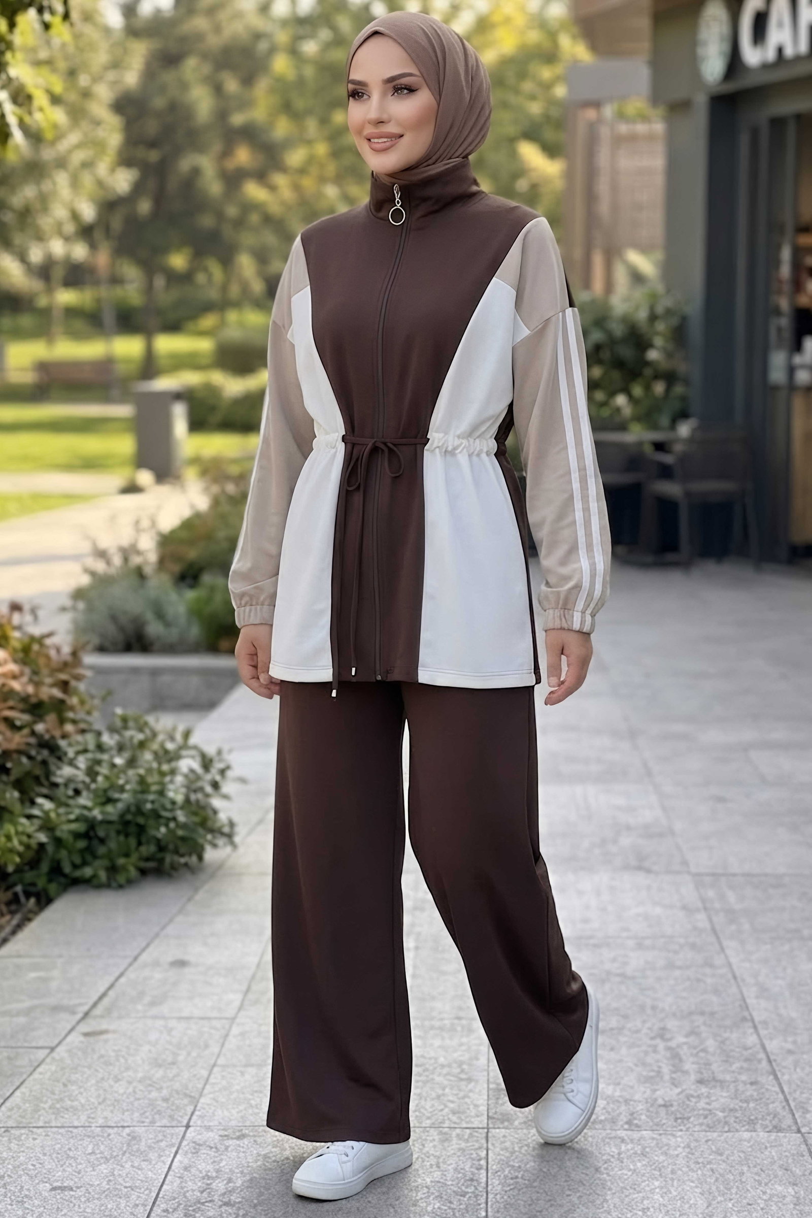 Belde Bağcık Detaylı Oysh Modal Takım Kahve - 28927-KAHVE - 2