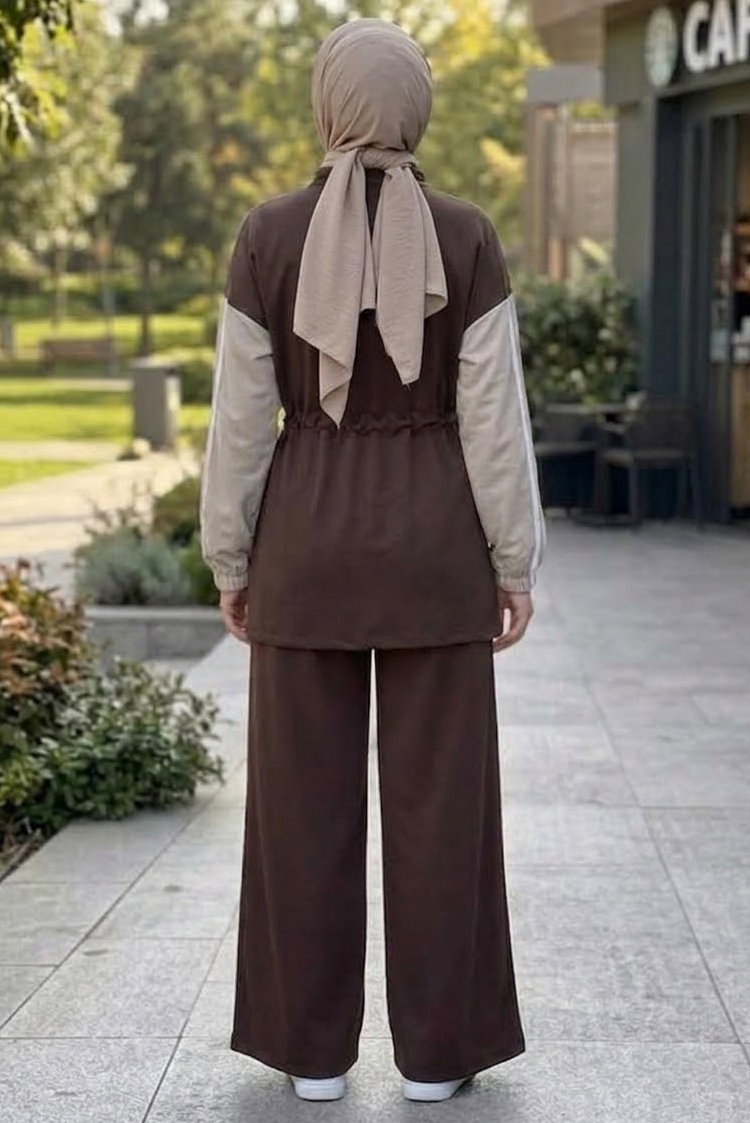Belde Bağcık Detaylı Oysh Modal Takım Kahve - 28927-KAHVE - 3