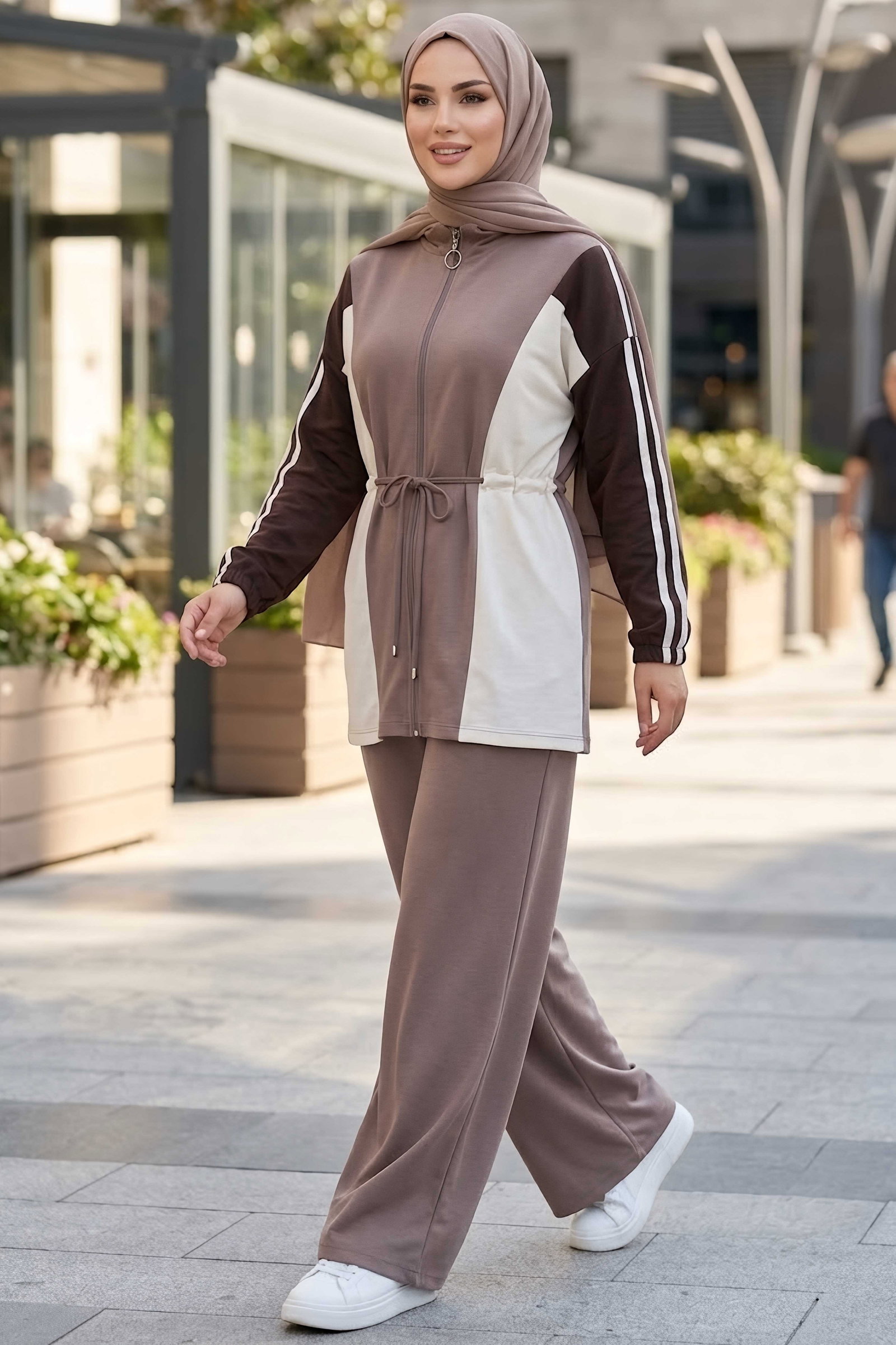 Belde Bağcık Detaylı Oysh Modal Takım Vizon - 28927-VIZON - 2
