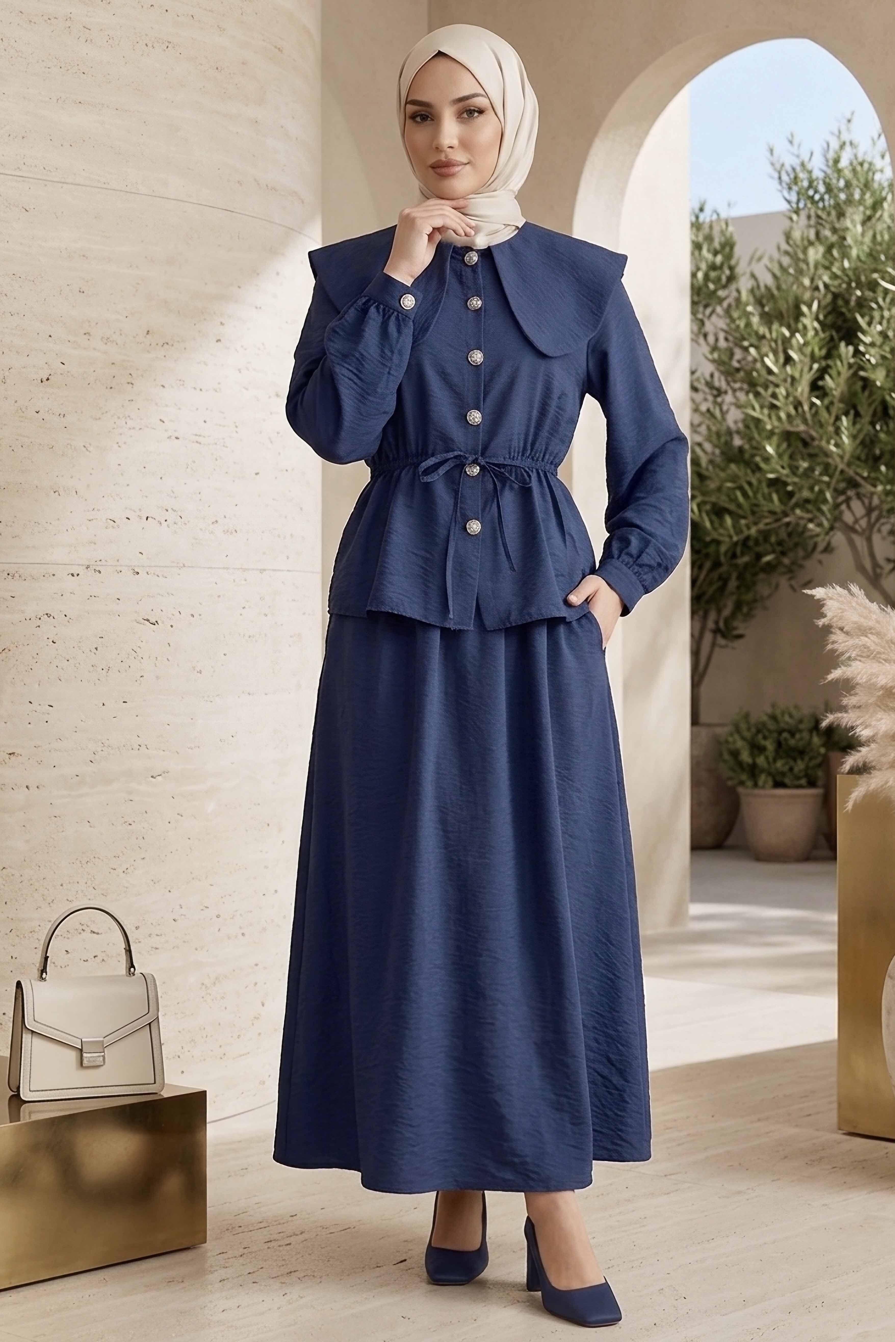 Belde Bağcık Detaylı Paraşüt Takım - 28395-LACIVERT - 2