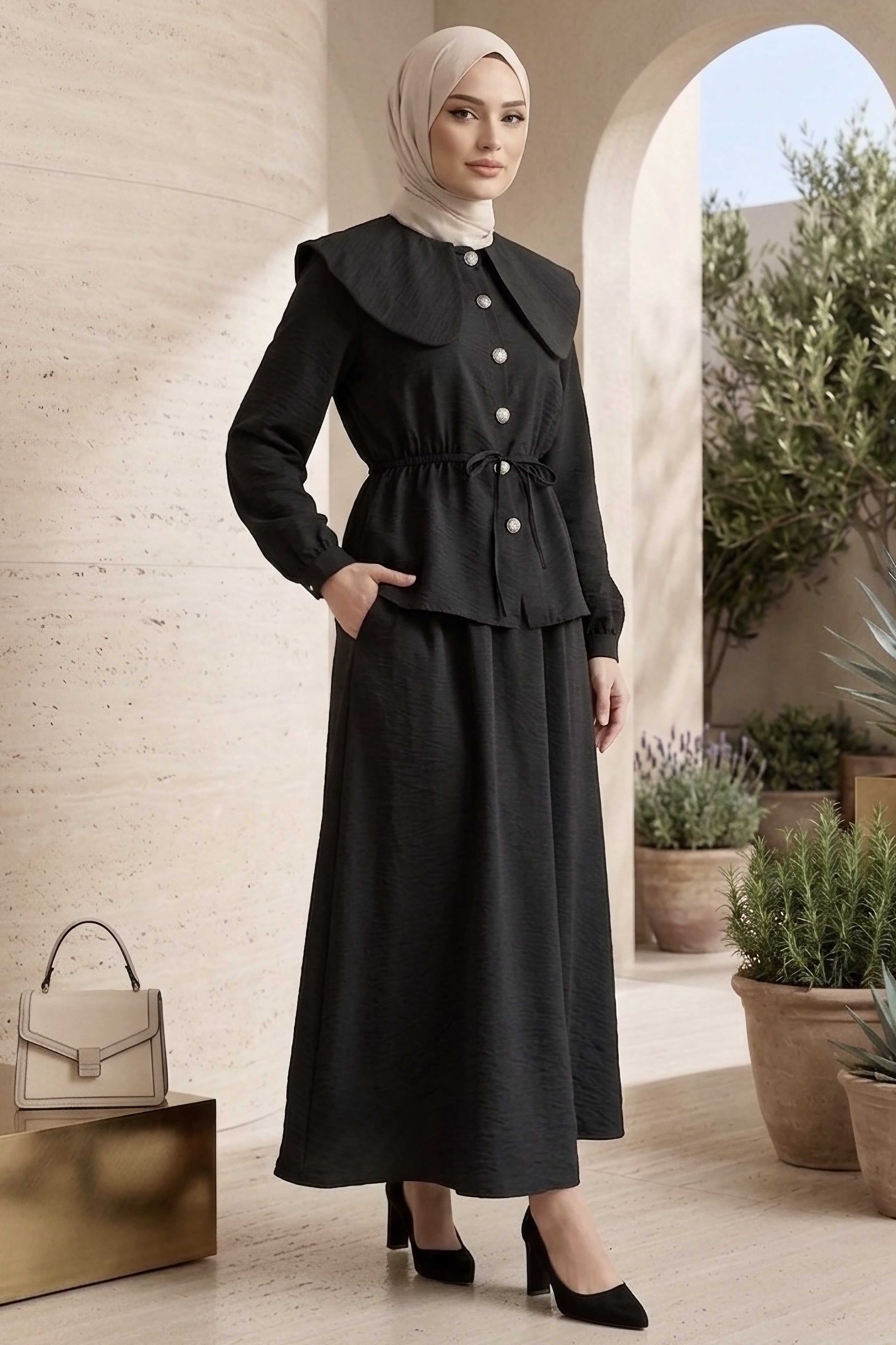 Belde Bağcık Detaylı Paraşüt Takım - 28395-SIYAH - 2