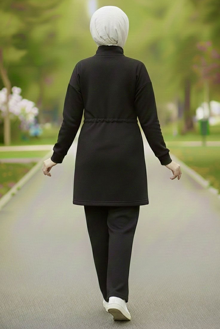 Belde Lastik Detaylı Fermuarlı Cepli Modal İkili Takım - 28044-SIYAH - 3