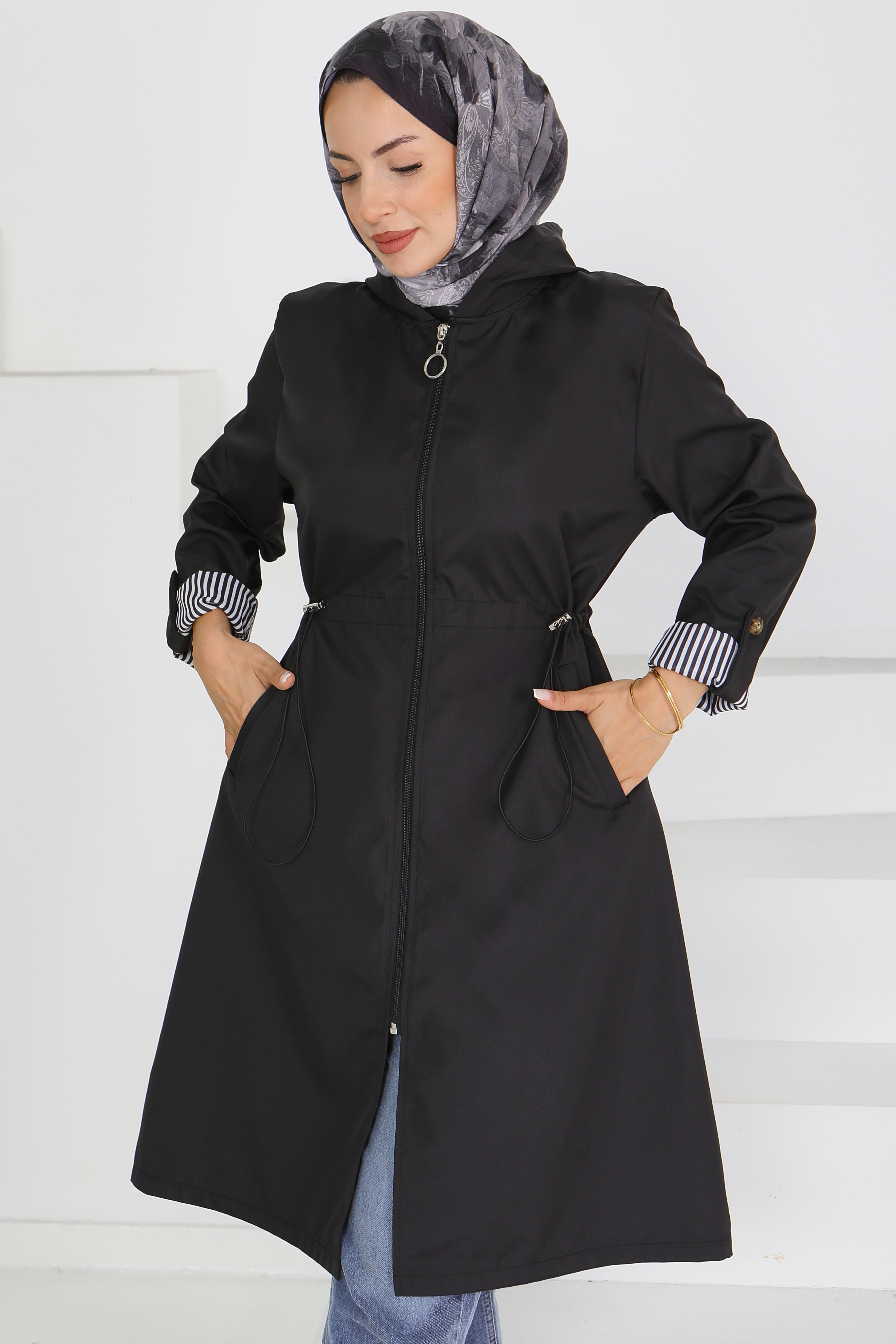 Belde Lastik Detaylı Fermuarlı Miranda Trençkot - 27624 - 2