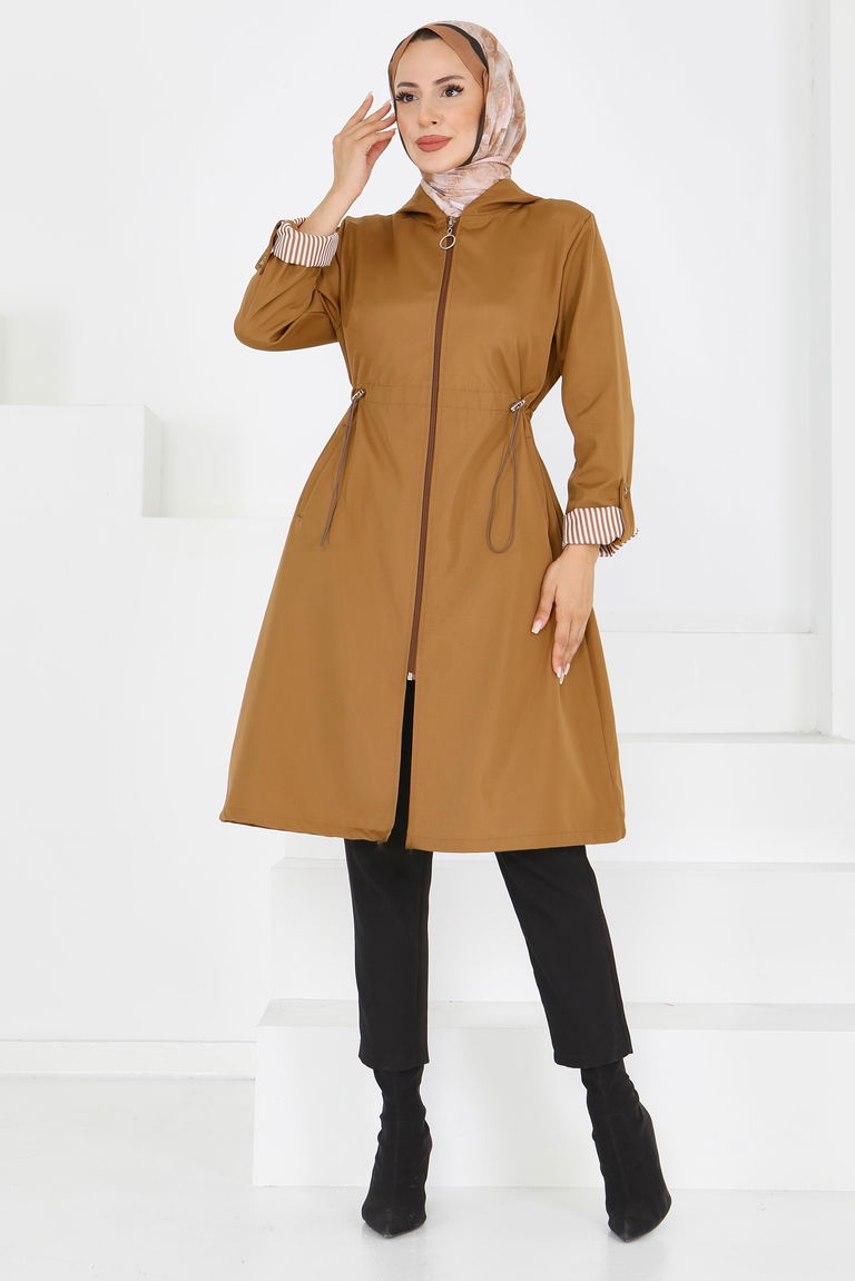 Belde Lastik Detaylı Fermuarlı Miranda Trençkot - 27624 - TOFİSA