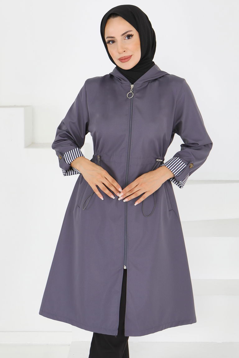 Belde Lastik Detaylı Fermuarlı Miranda Trençkot - 27624 - TOFİSA