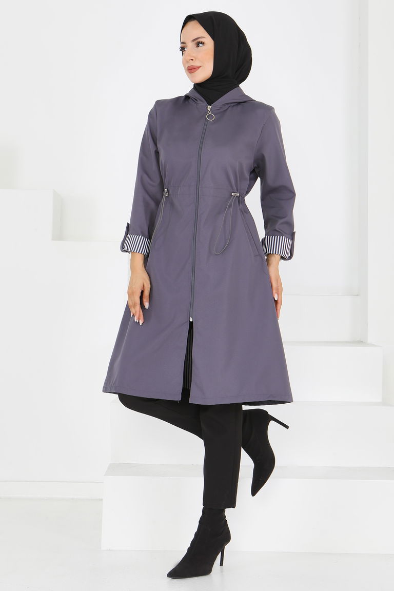 Belde Lastik Detaylı Fermuarlı Miranda Trençkot - 27624 - TOFİSA