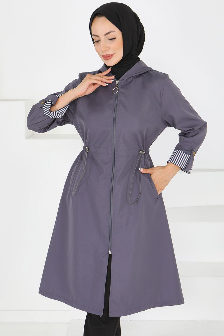 Belde Lastik Detaylı Fermuarlı Miranda Trençkot - 27624 - TOFİSA