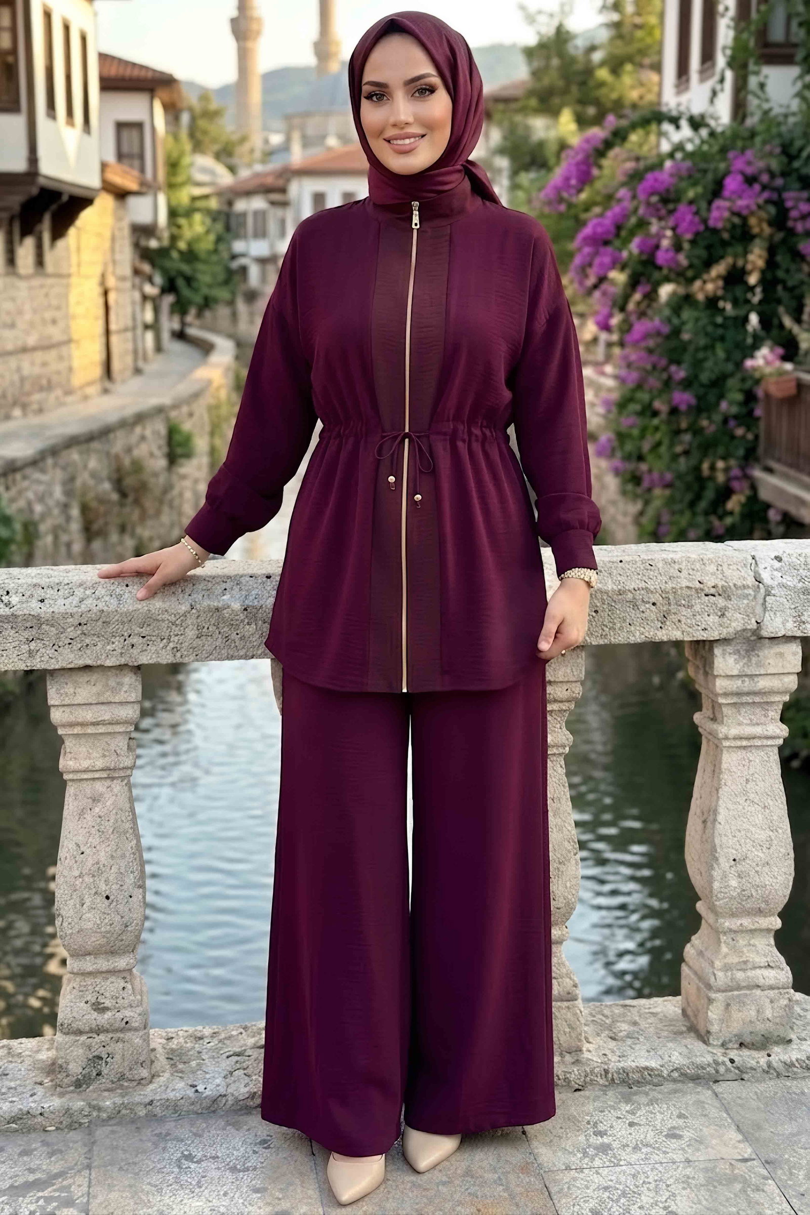 Belde Lastik Detaylı Oysh Modal Takım Bordo - 28926-BORDO - 1