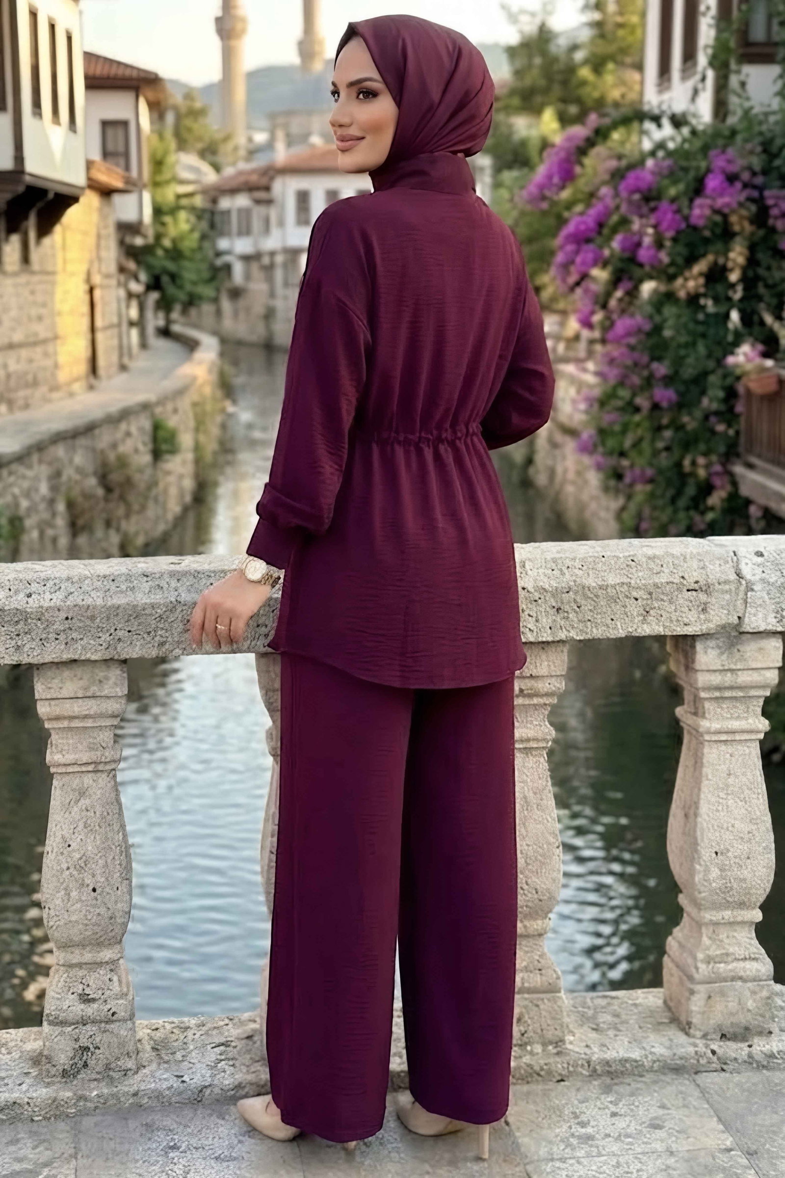 Belde Lastik Detaylı Oysh Modal Takım Bordo - 28926-BORDO - 3
