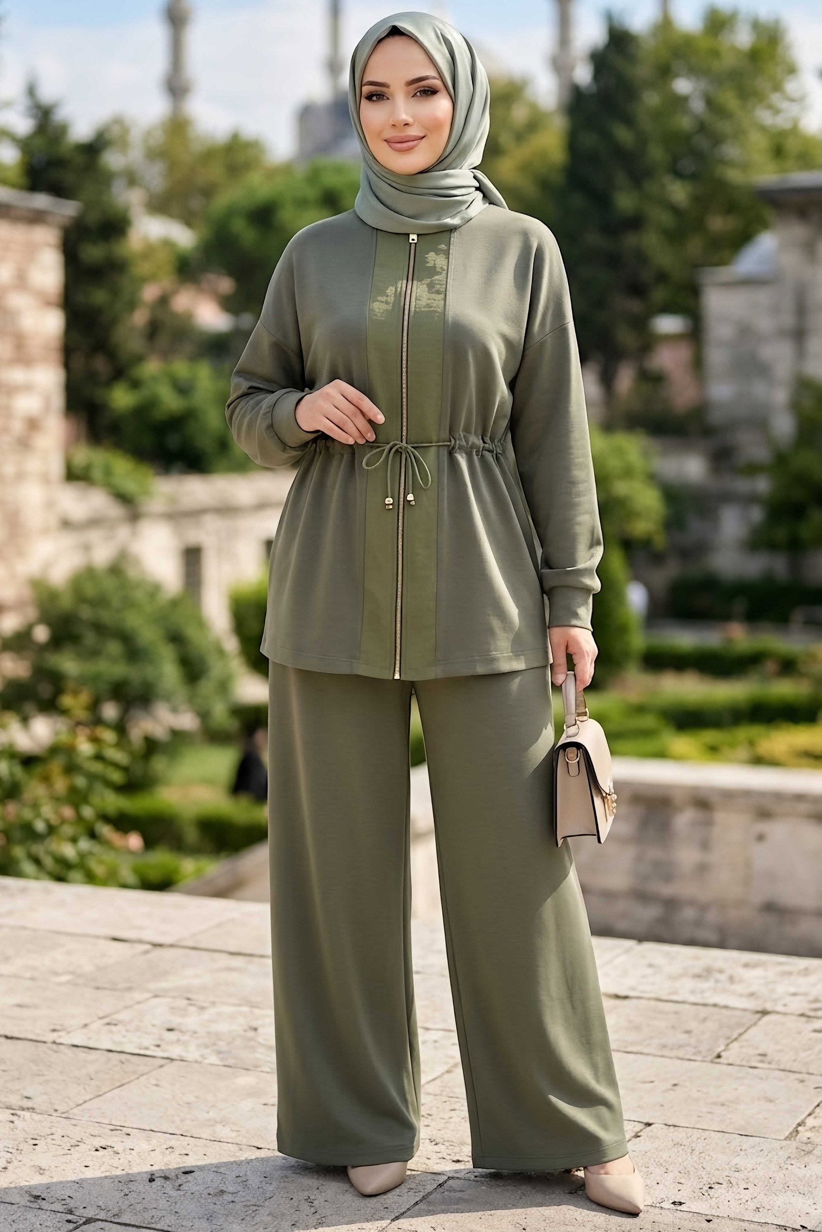 Belde Lastik Detaylı Oysh Modal Takım Haki - 28926-HAKI - 1