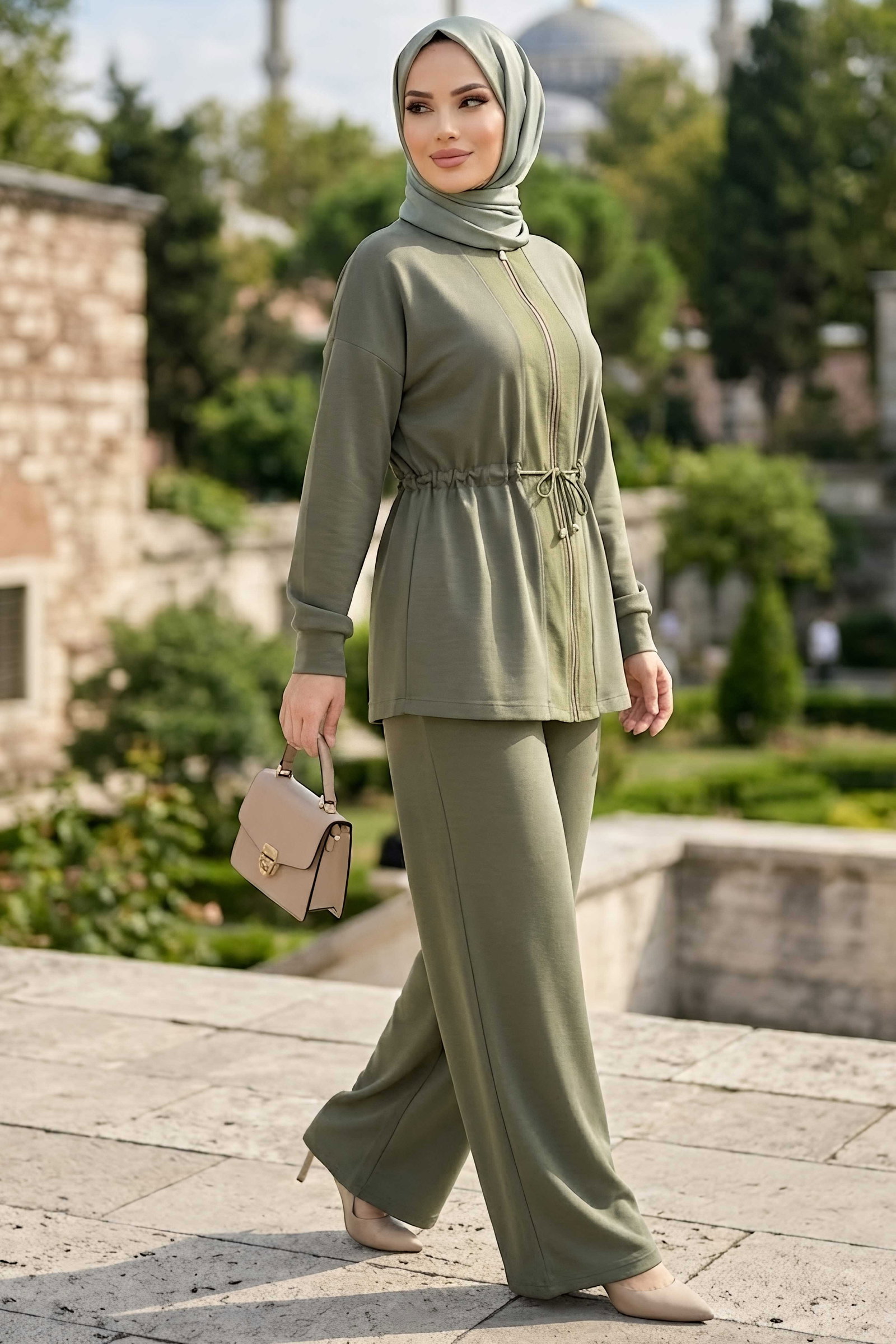 Belde Lastik Detaylı Oysh Modal Takım Haki - 28926-HAKI - 2
