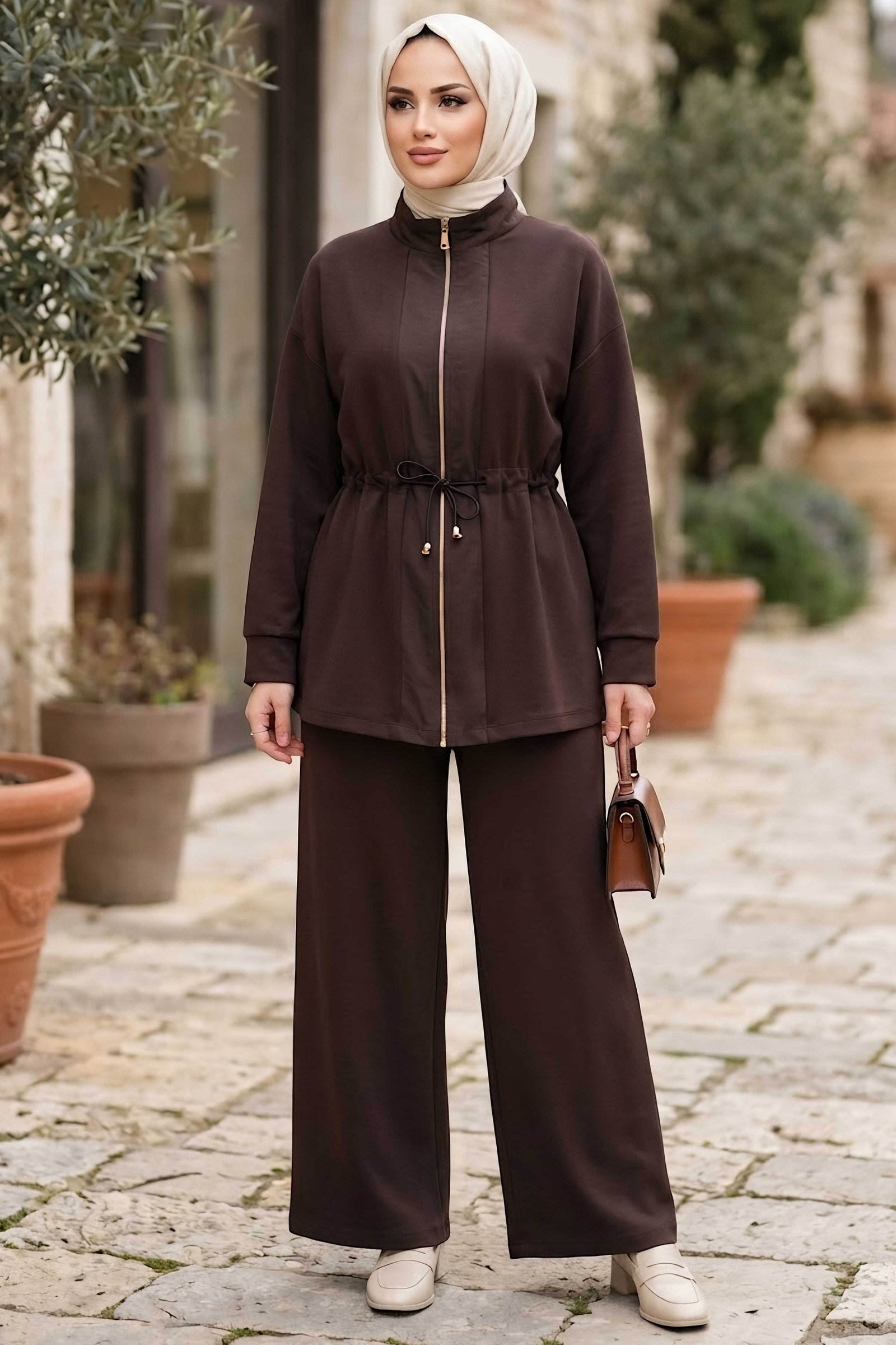 Belde Lastik Detaylı Oysh Modal Takım Kahve - 28926-KAHVE - 1
