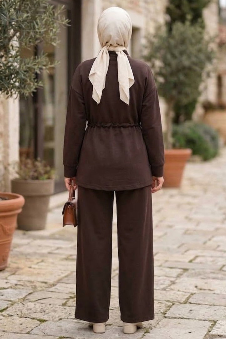 Belde Lastik Detaylı Oysh Modal Takım Kahve - 28926-KAHVE - 3