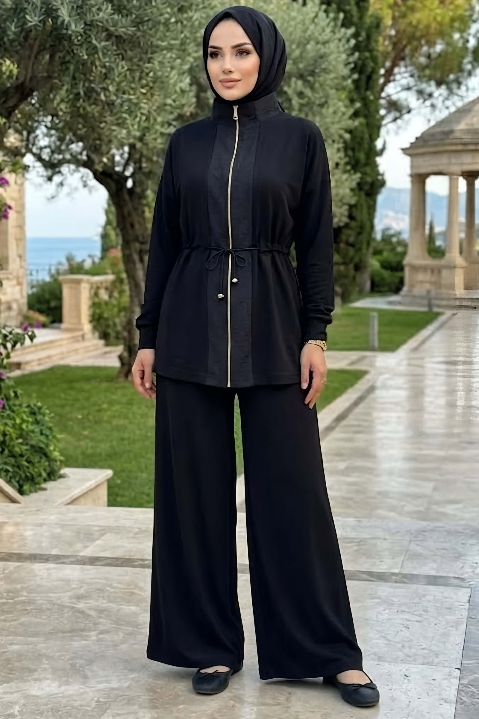 Belde Lastik Detaylı Oysh Modal Takım Siyah - 28926-SIYAH - 1