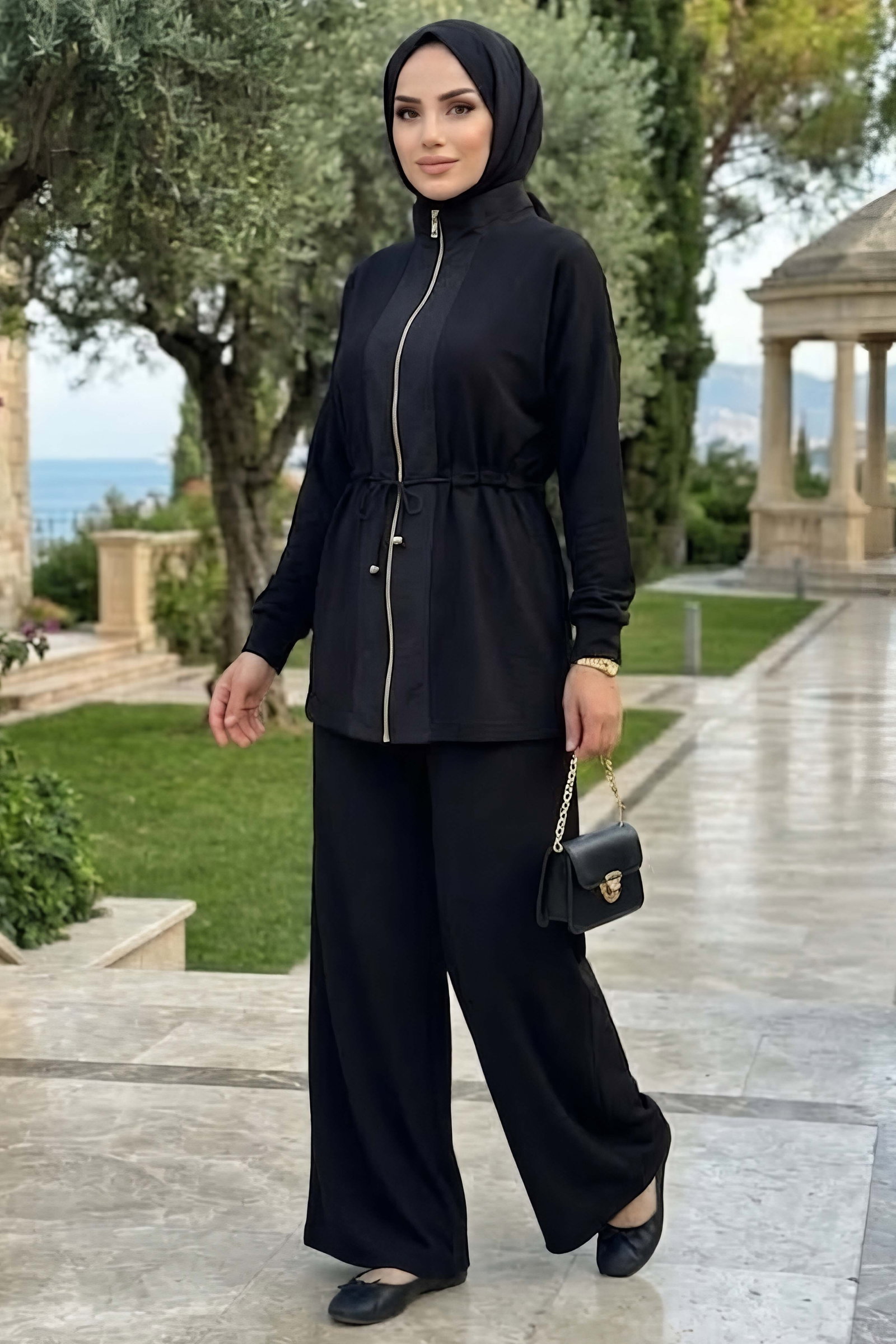 Belde Lastik Detaylı Oysh Modal Takım Siyah - 28926-SIYAH - 2