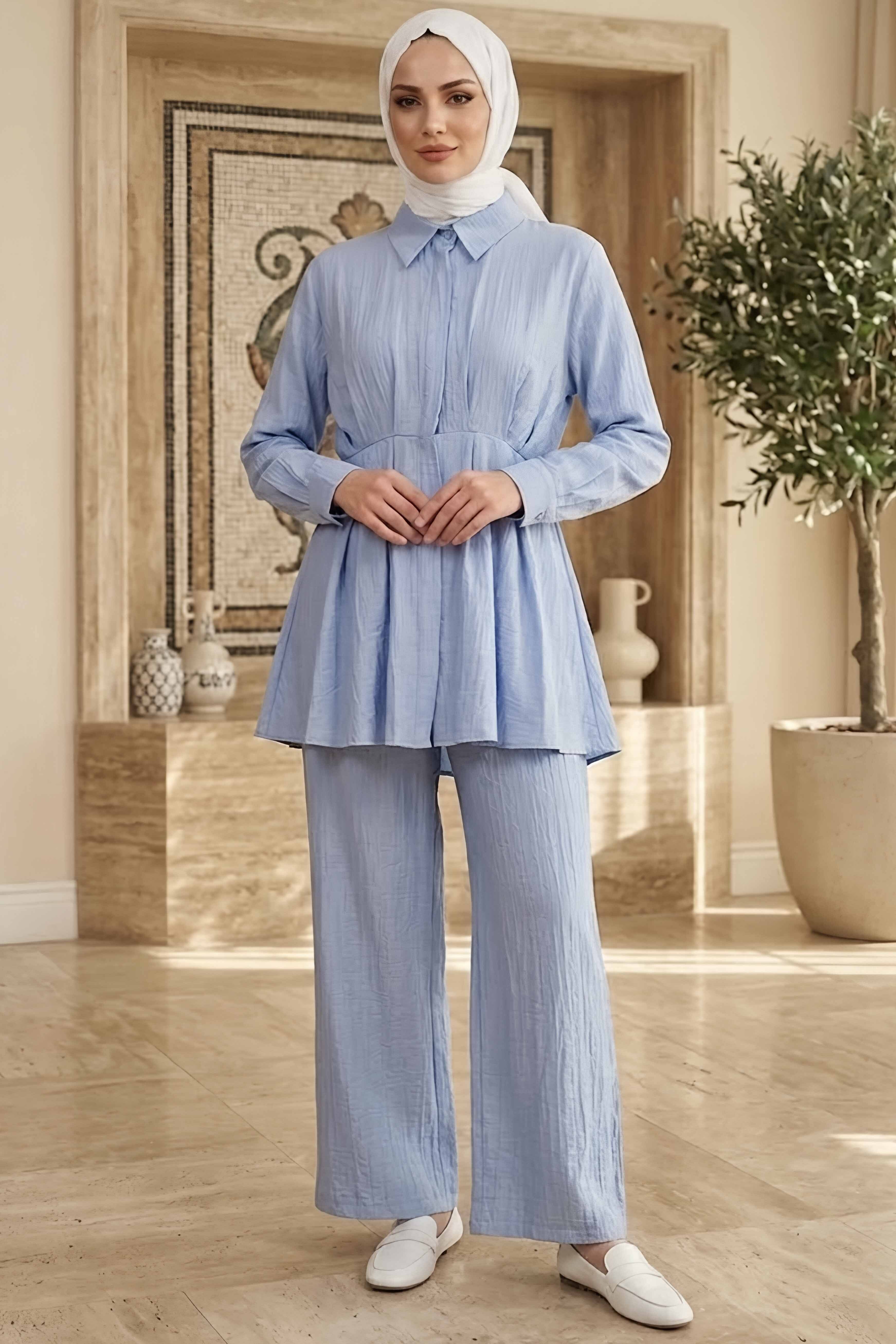 Belde Pile Detaylı İkili Takım Bebe Mavi - 1324-BEBE-MAVI - 2