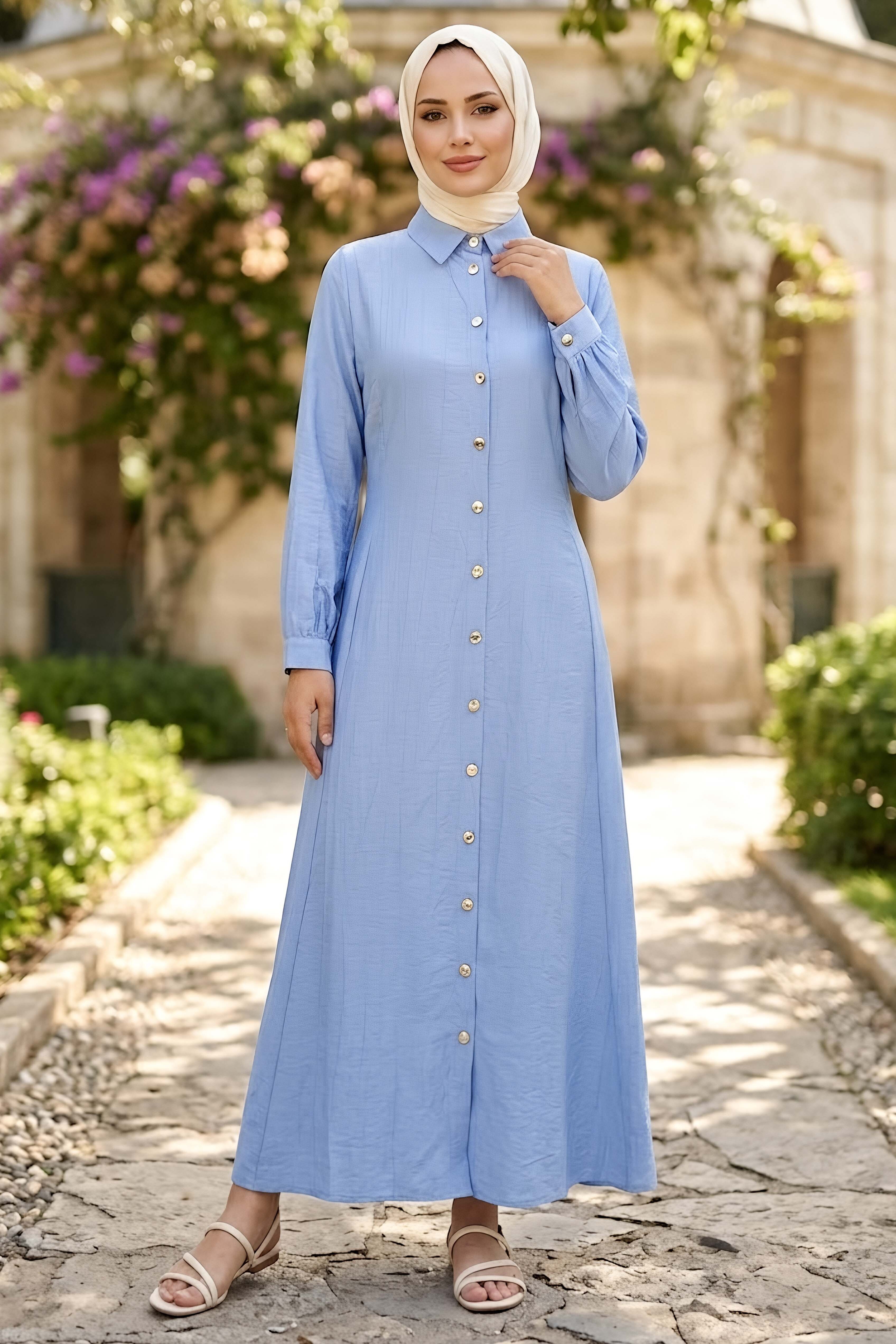 Belden Bağlamalı Elbise Bebe Mavi - 28648-BEBE-MAVI - 1