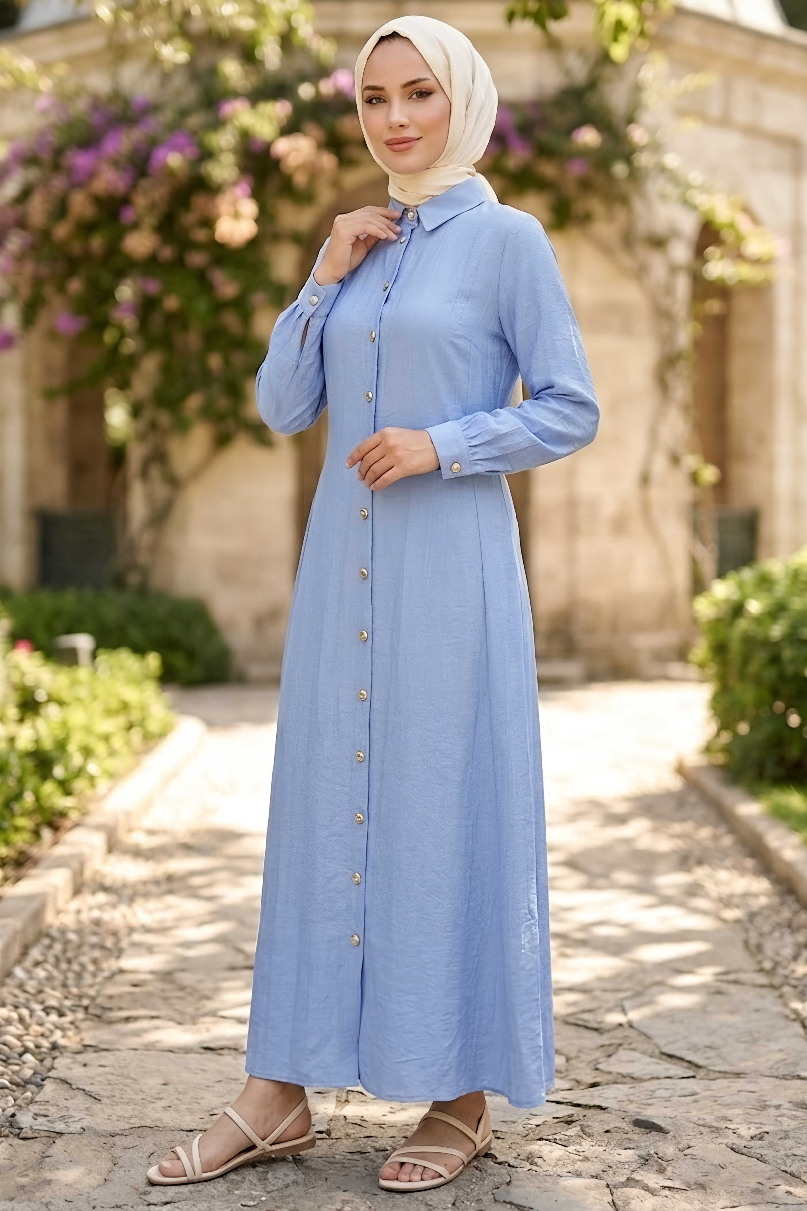 Belden Bağlamalı Elbise Bebe Mavi - 28648-BEBE-MAVI - 2