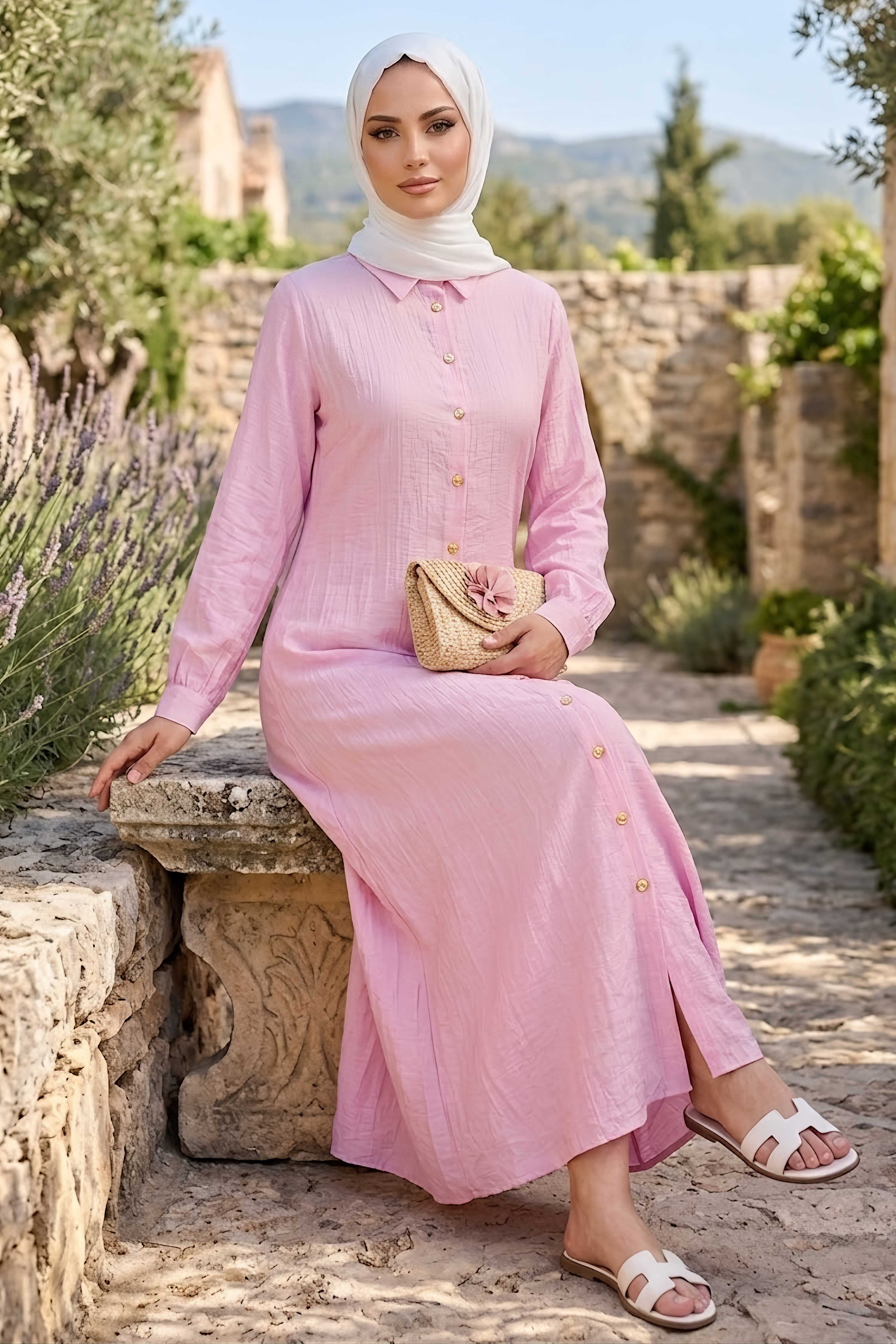 Belden Bağlamalı Elbise Pembe - 28648-PEMBE - 1