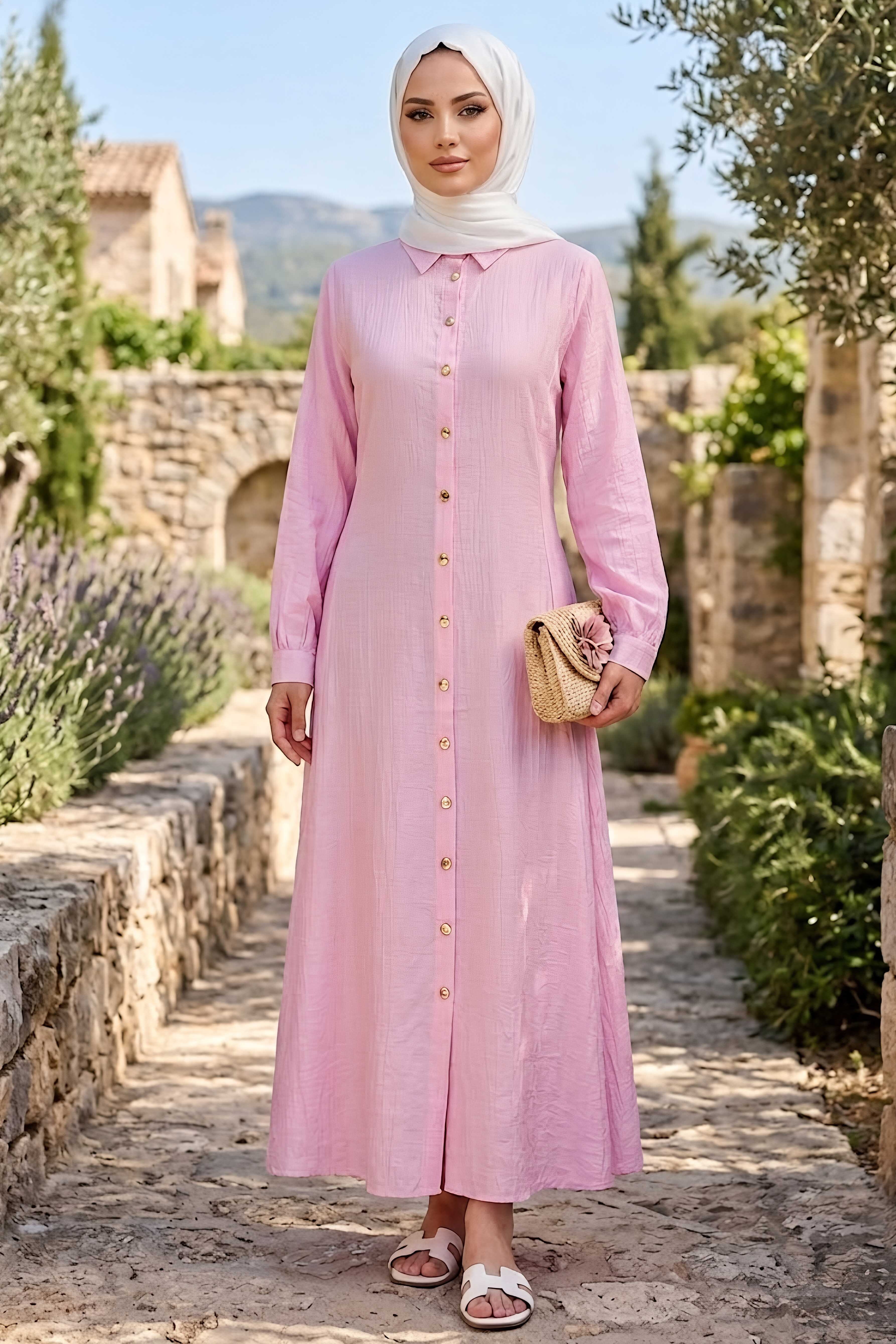 Belden Bağlamalı Elbise Pembe - 28648-PEMBE - 2