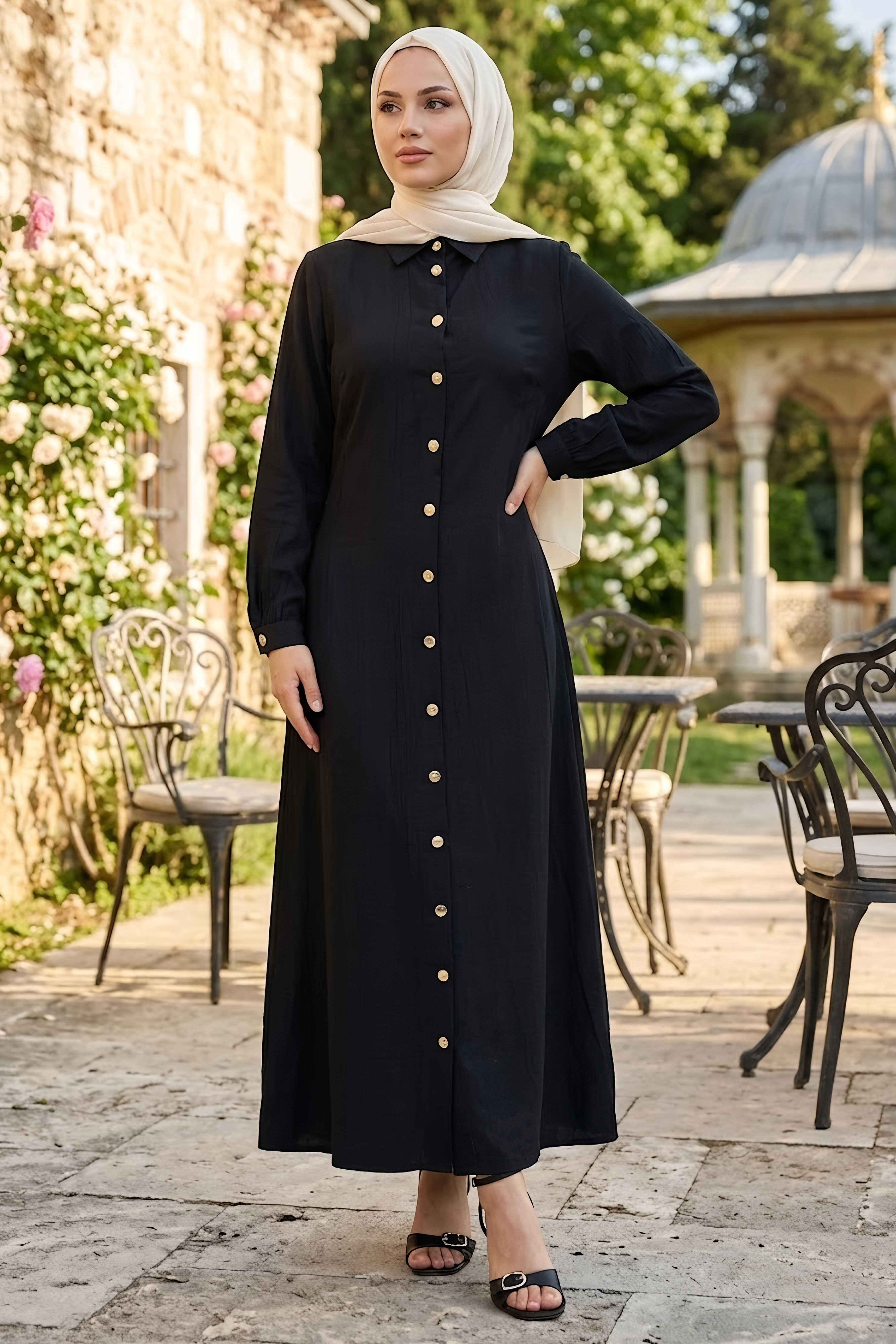 Belden Bağlamalı Elbise Siyah - 28648-SIYAH - 2