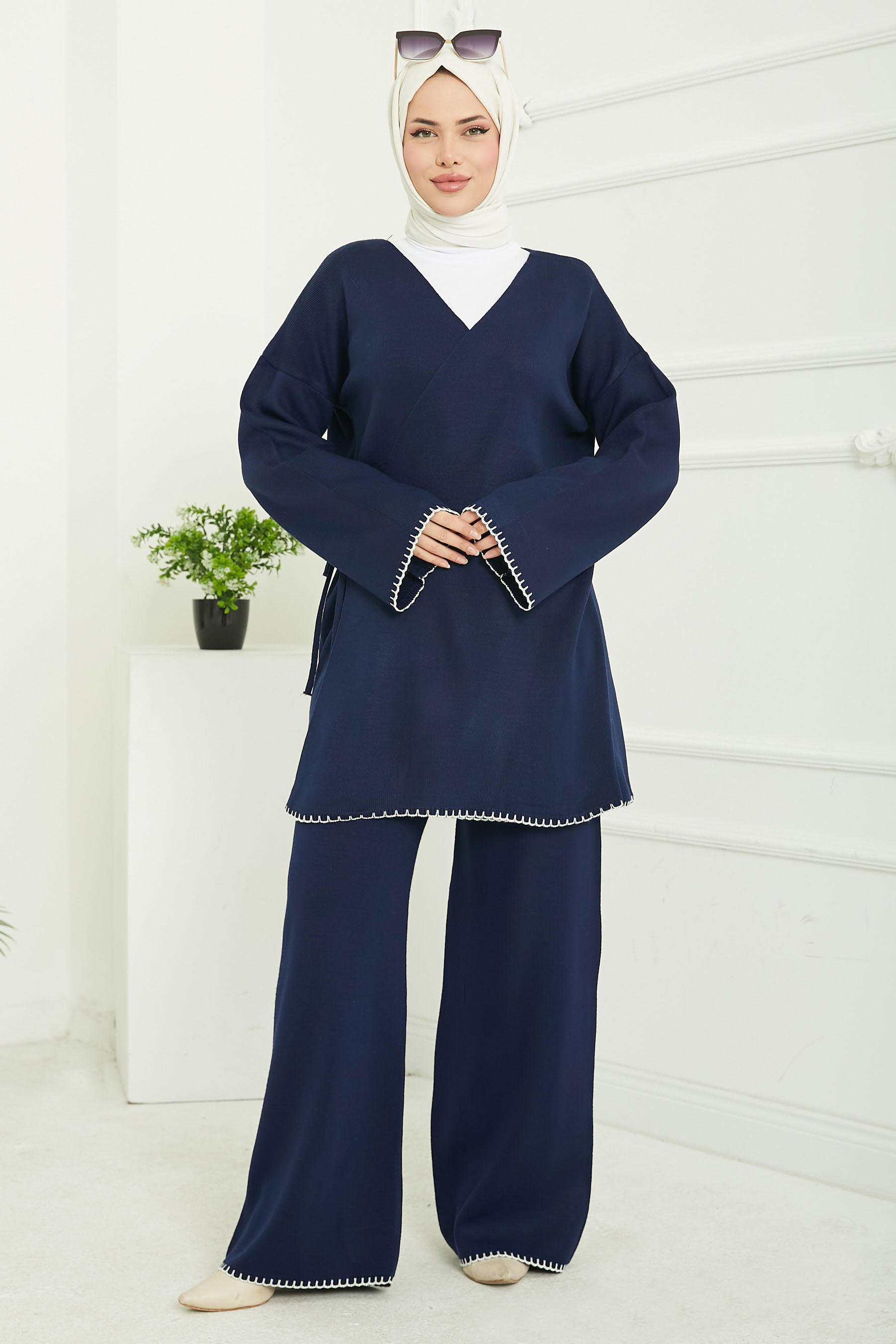 Belden Bağlamalı Triko Takım - 27745-LACIVERT - 4