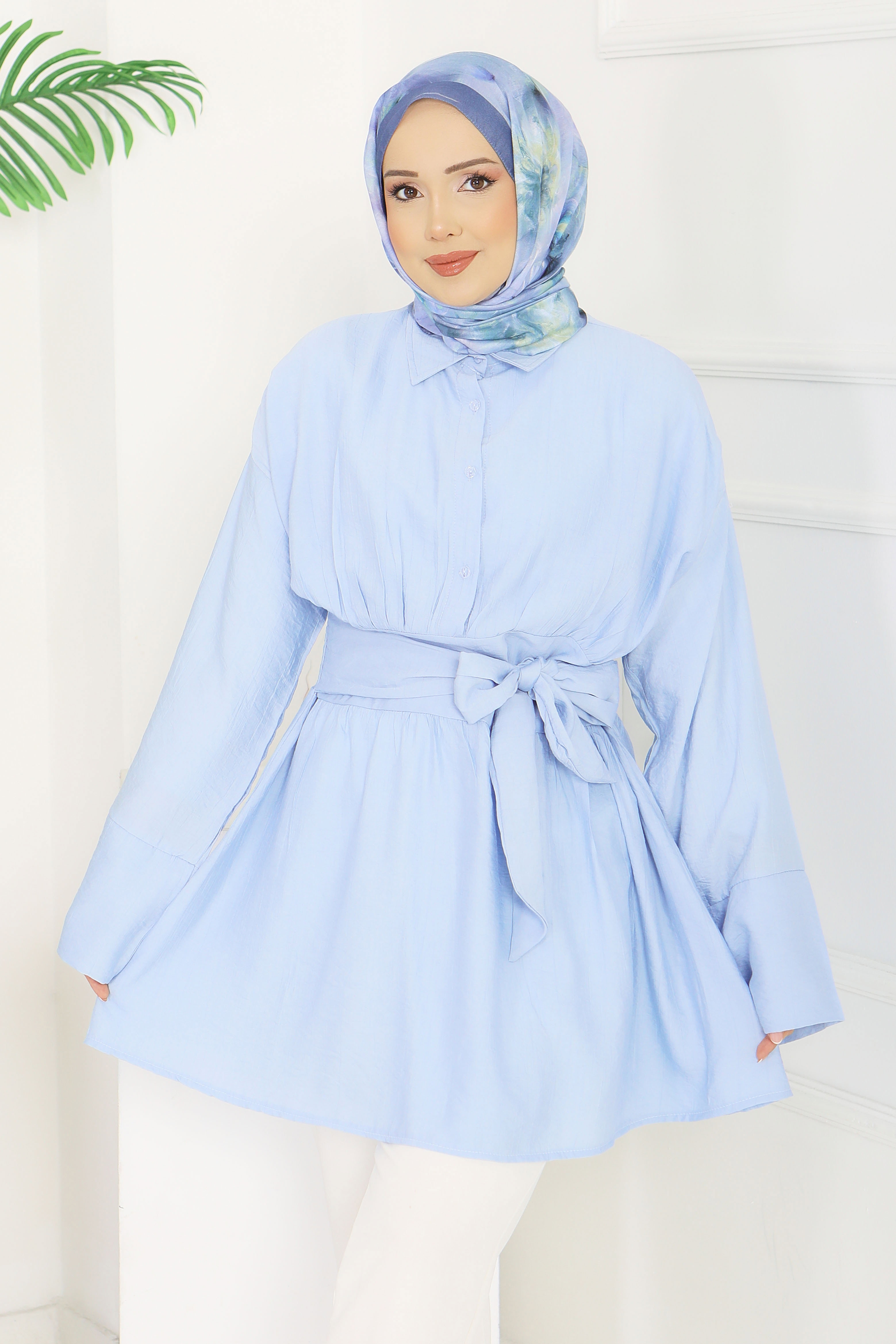 Belden Bağlamalı Tunik - 28385-BEBE-MAVI - 3
