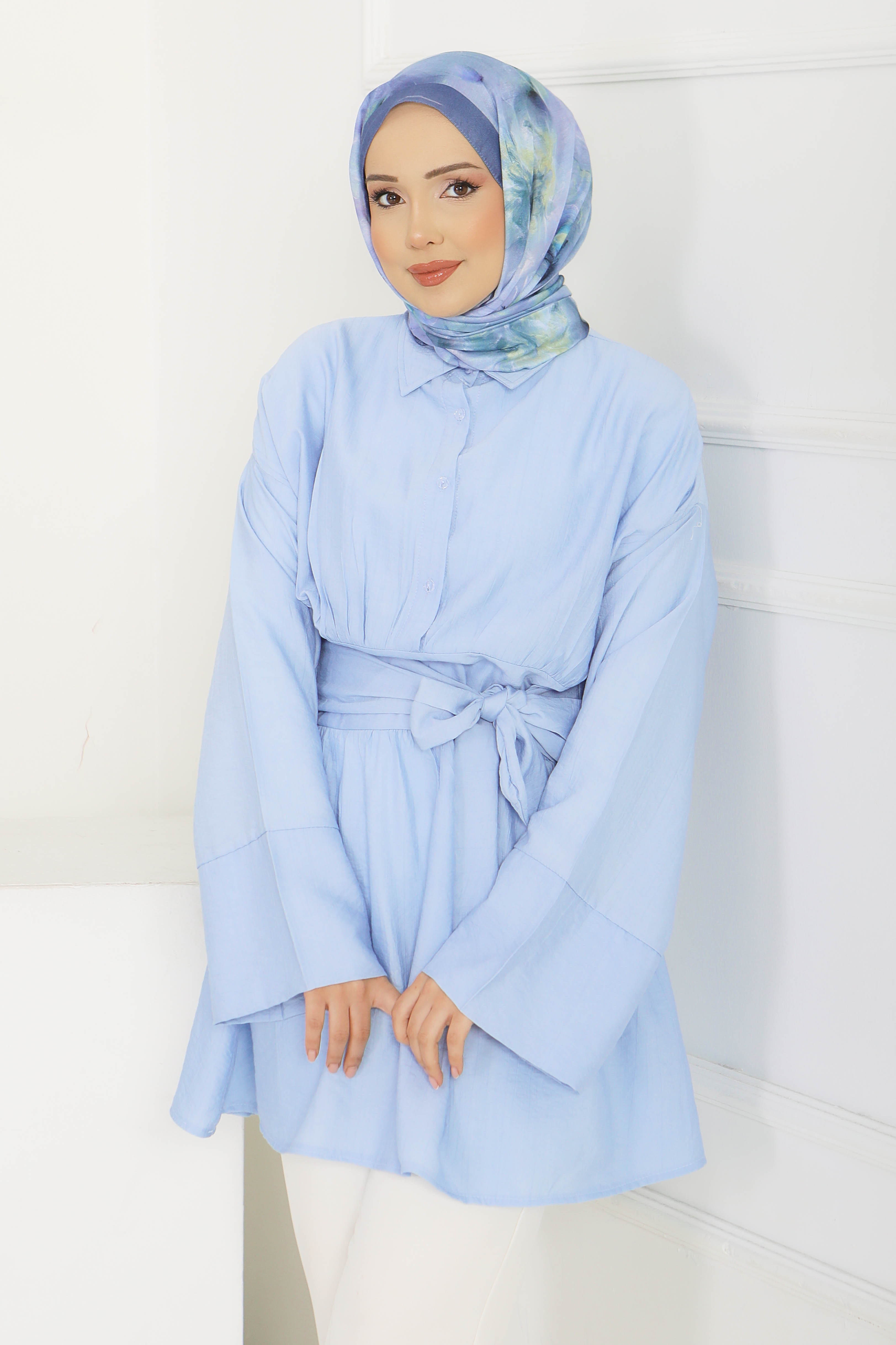 Belden Bağlamalı Tunik - 28385-BEBE-MAVI - 4