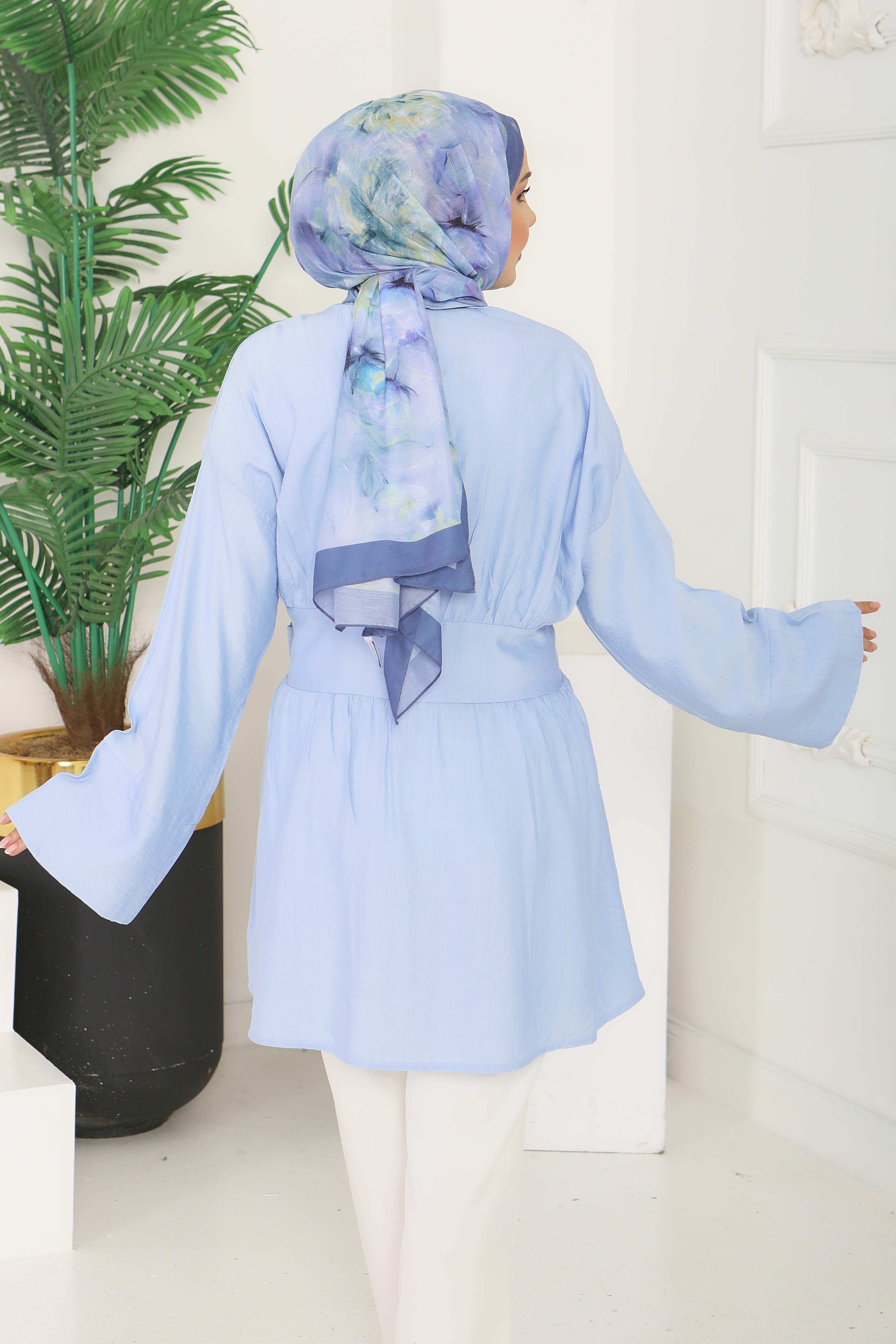 Belden Bağlamalı Tunik - 28385-BEBE-MAVI - 5