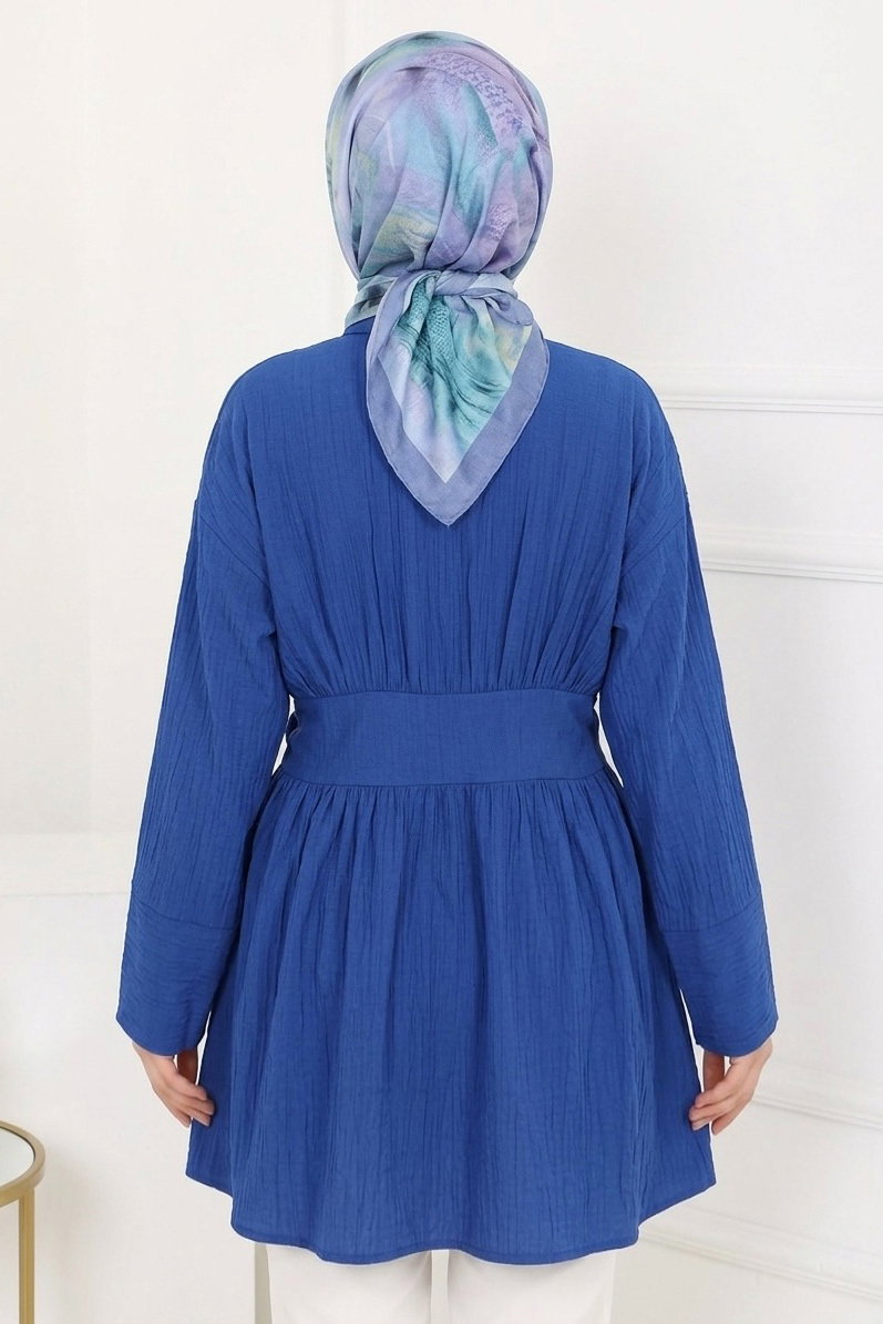 Belden Bağlamalı Tunik - 28385-INDIGO - 3