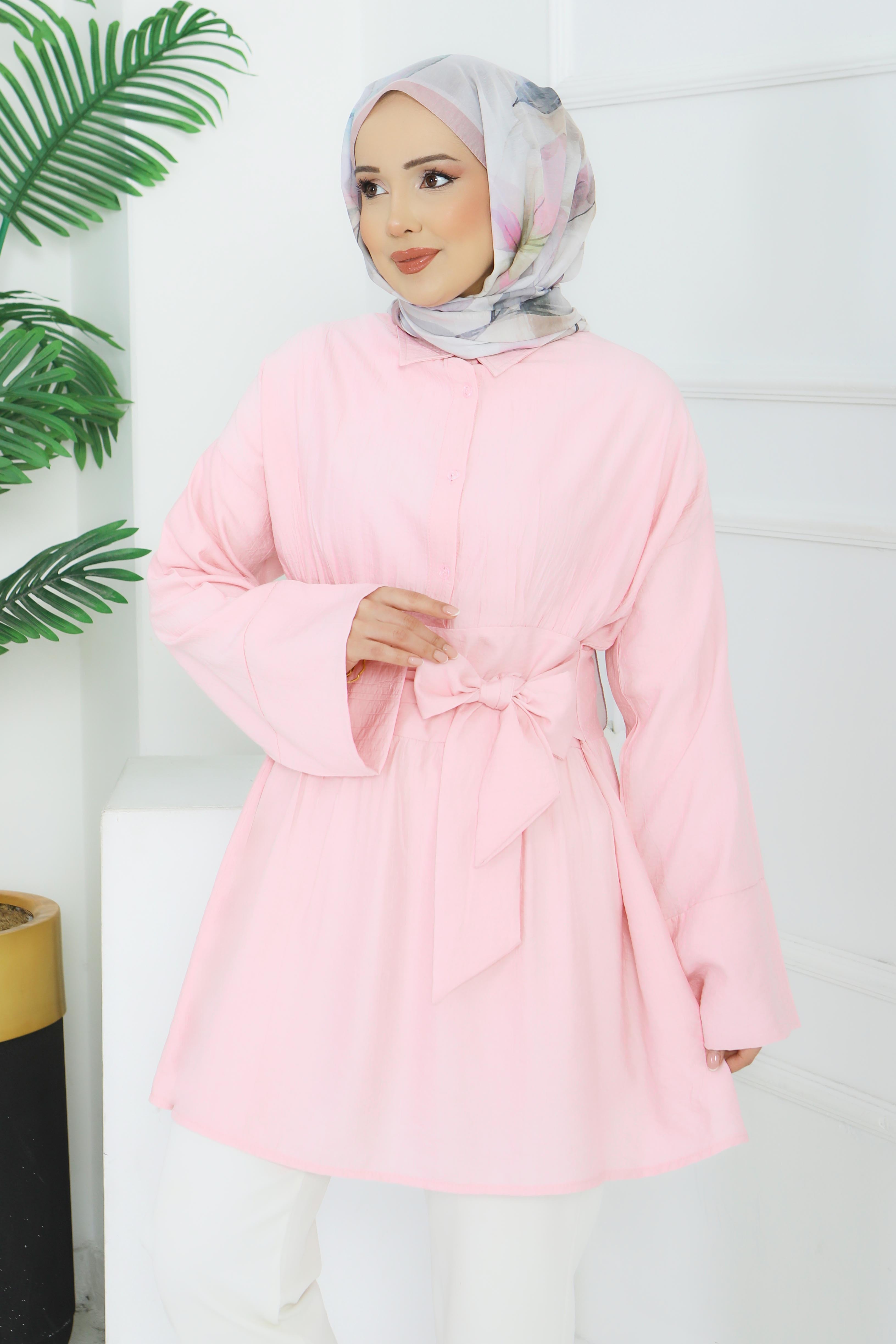 Belden Bağlamalı Tunik - 28385-PEMBE - 3