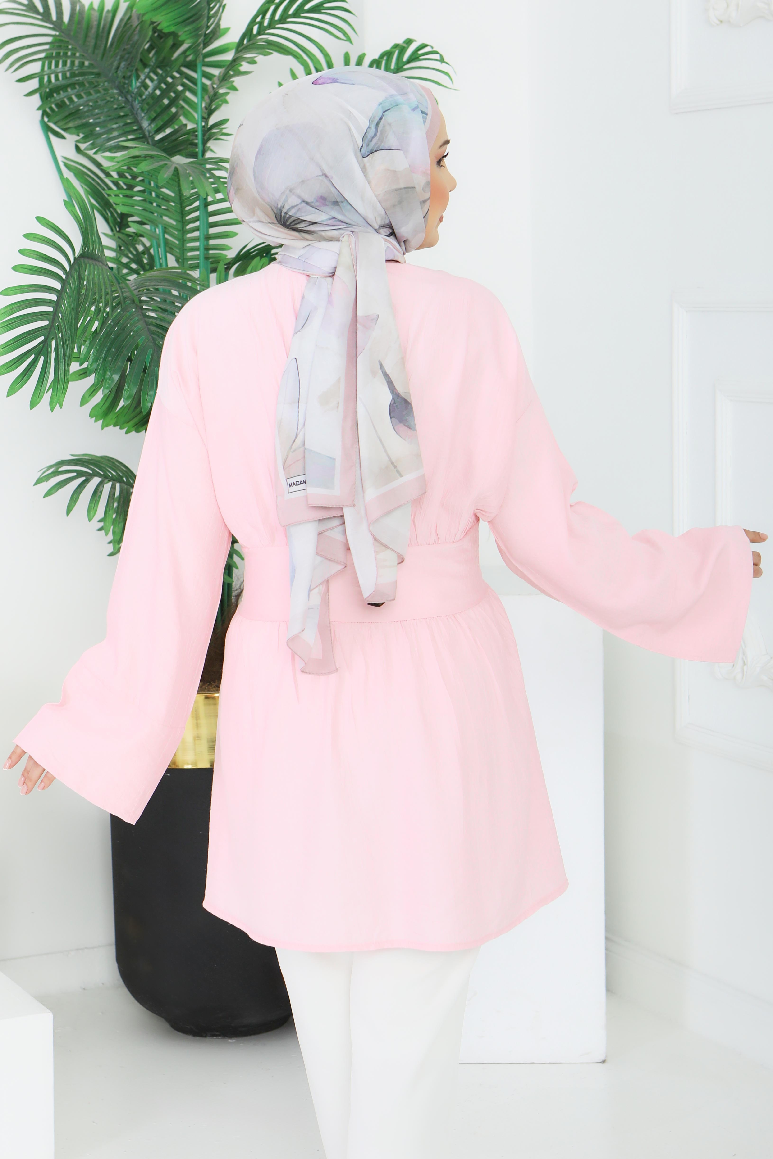 Belden Bağlamalı Tunik - 28385-PEMBE - 5