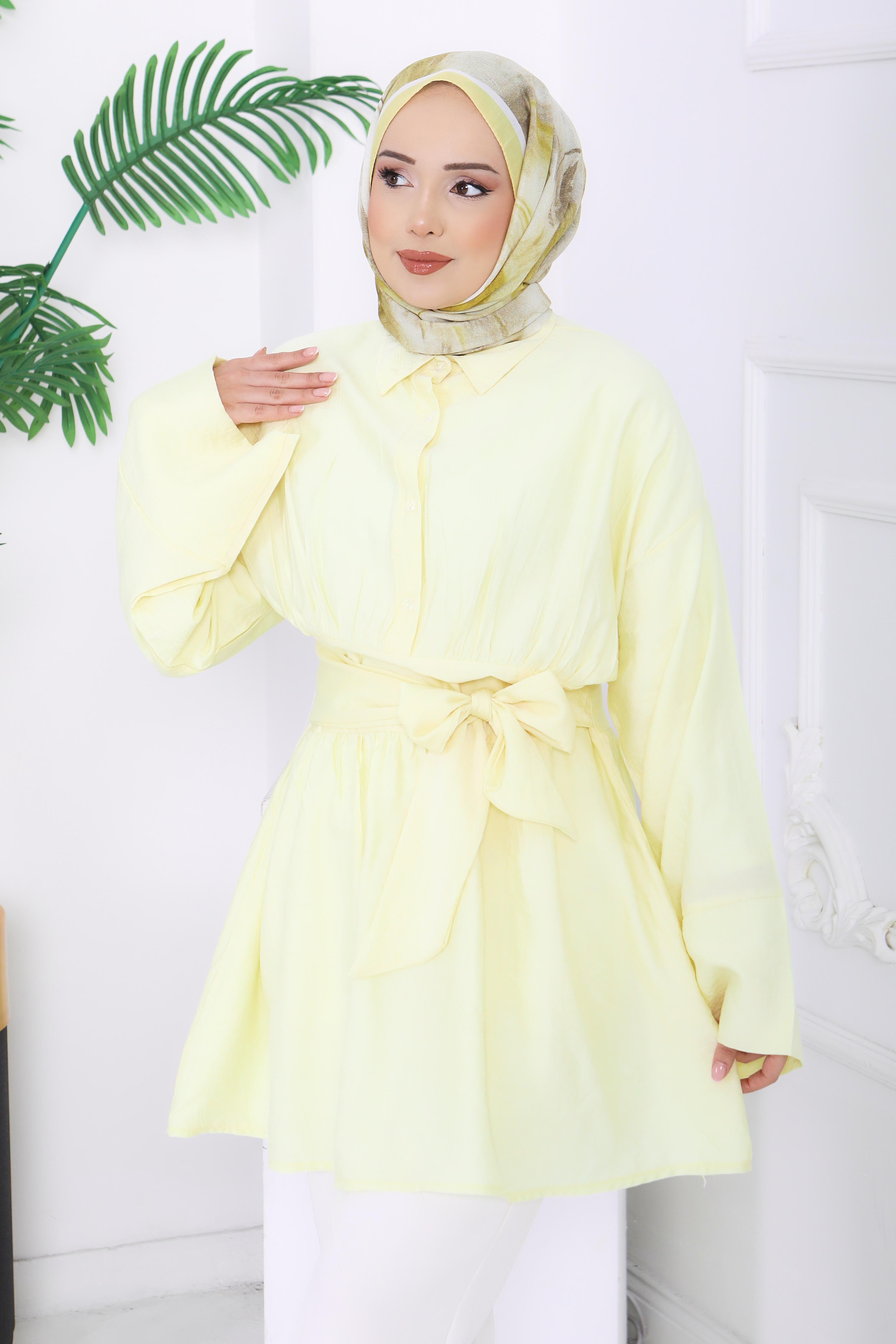 Belden Bağlamalı Tunik - 28385-SARI - 3