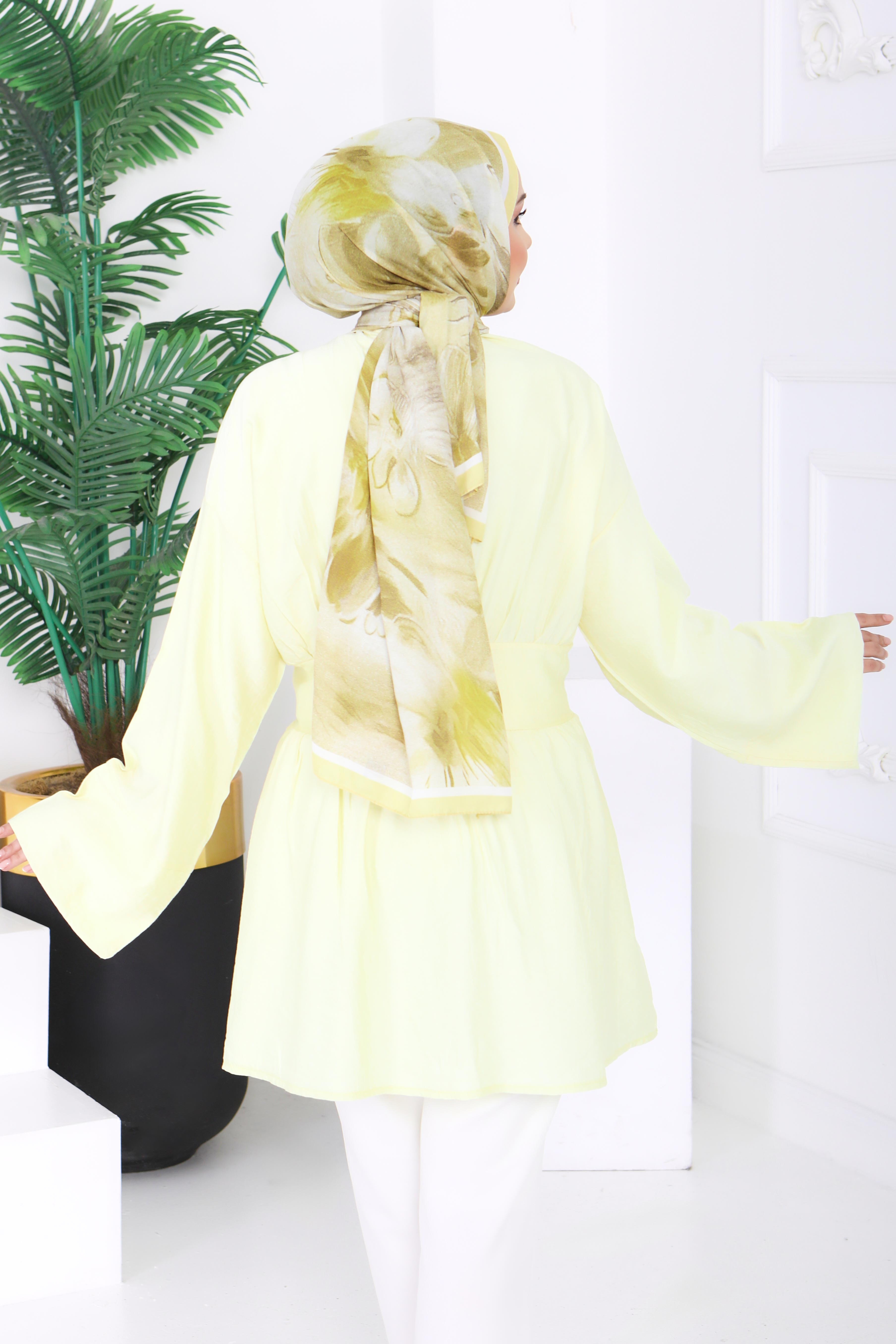 Belden Bağlamalı Tunik - 28385-SARI - 4