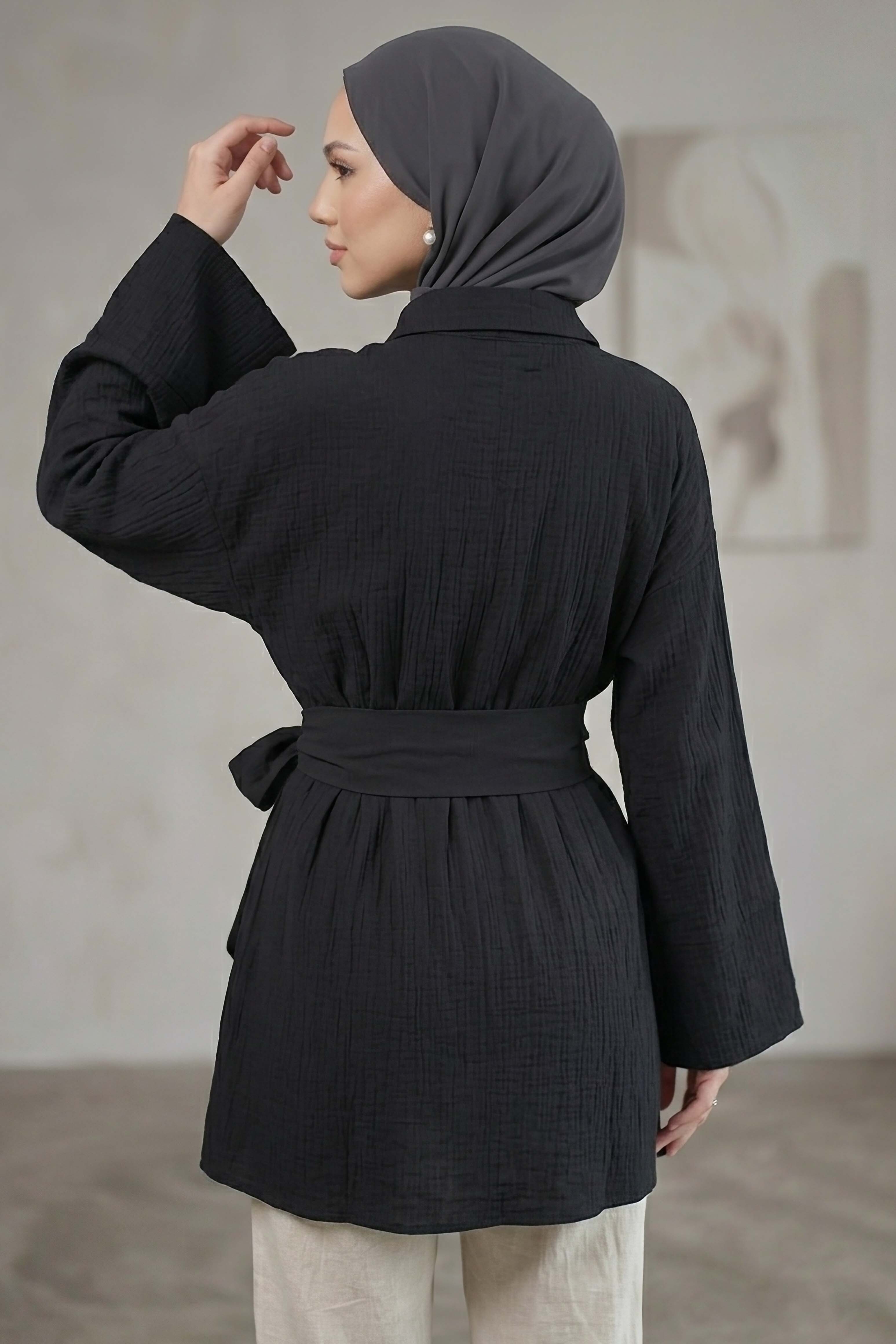 Belden Bağlamalı Tunik - 28385-SIYAH - 3