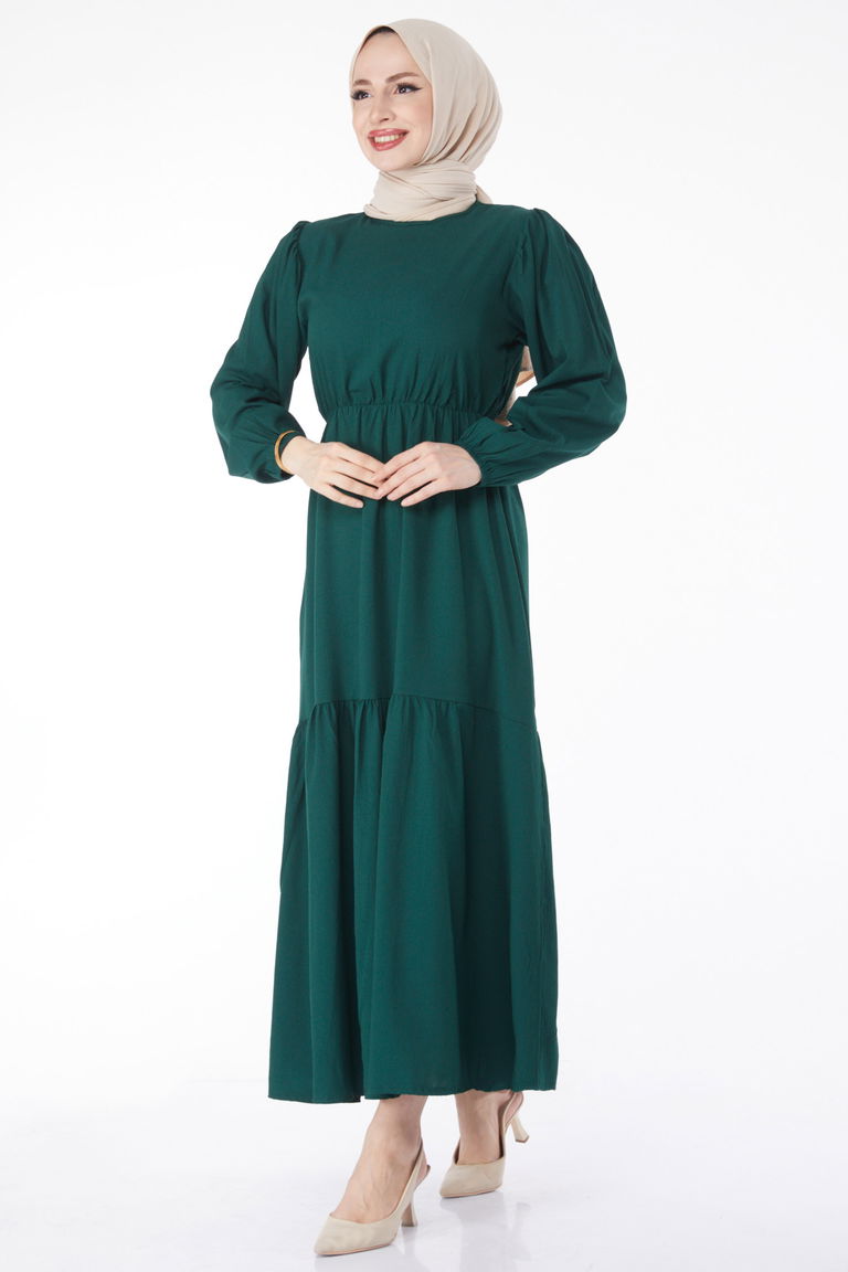 Beli Bağcıklı Elbise Zümrüt - 27303 - TOFİSA