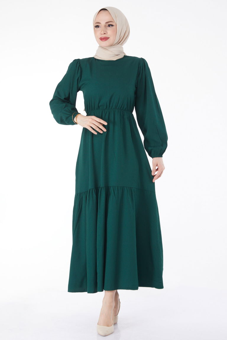 Beli Bağcıklı Elbise Zümrüt - 27303 - TOFİSA
