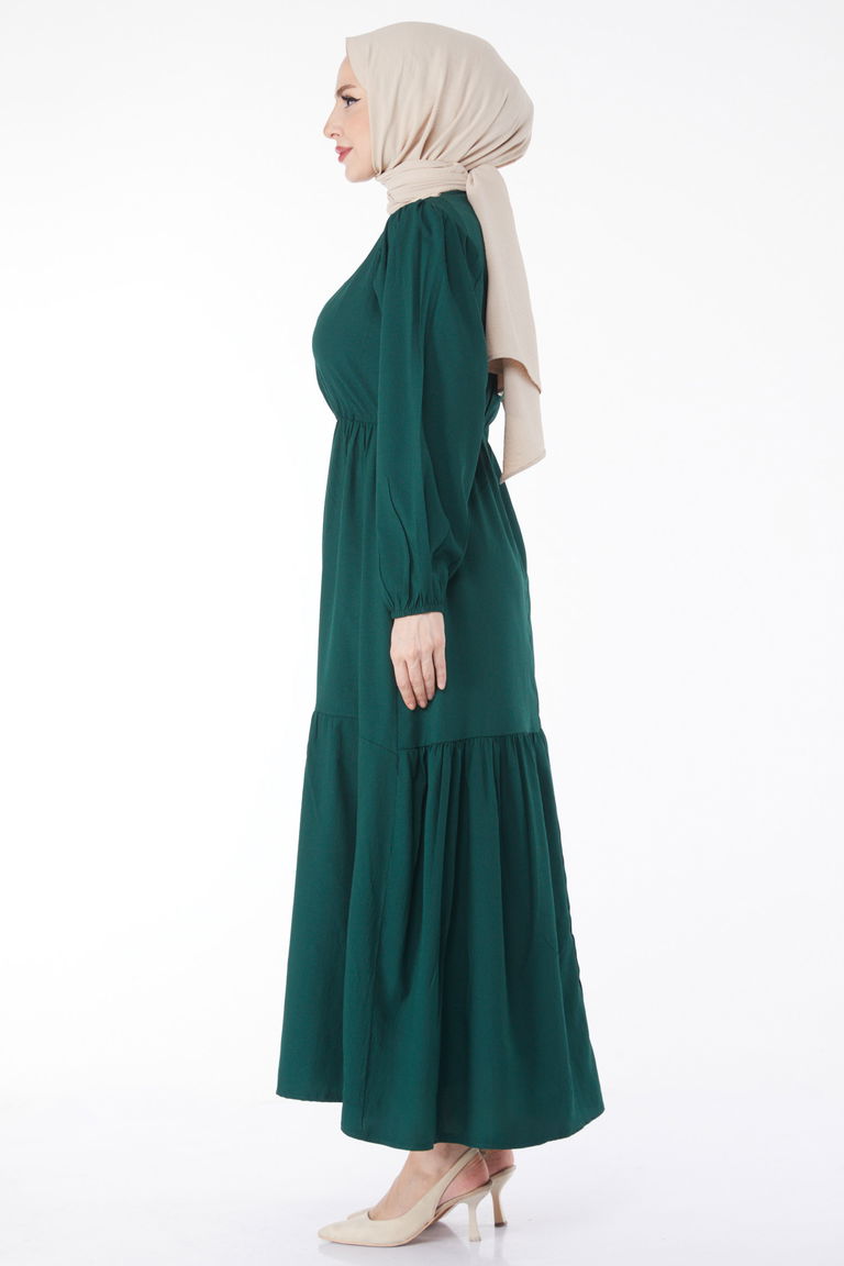 Beli Bağcıklı Elbise Zümrüt - 27303 - TOFİSA