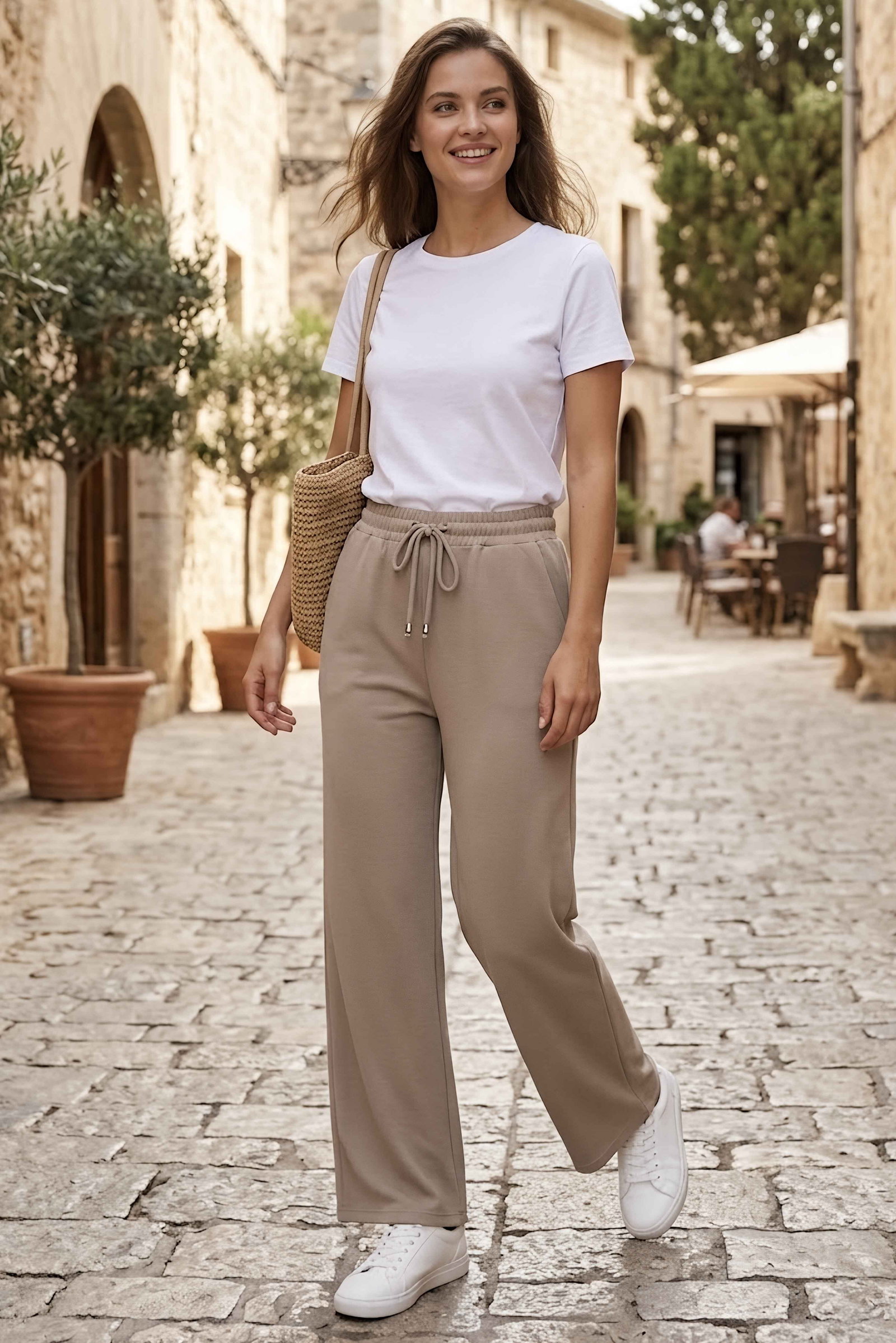 Beli Bağlamalı Spor Pantolon Krem - 29058-KREM - 2