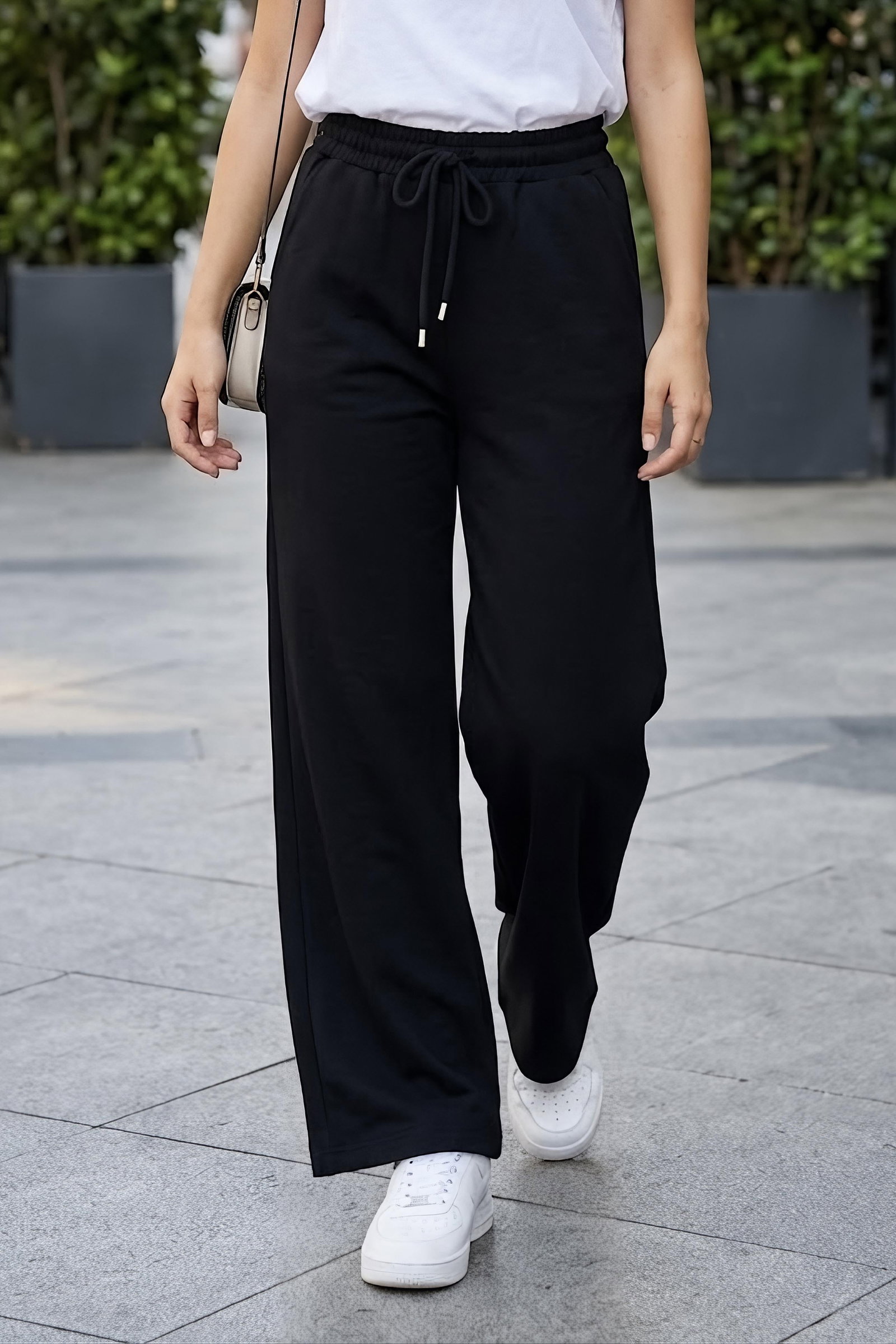 Beli Bağlamalı Spor Pantolon Siyah - 29058-SIYAH - 1