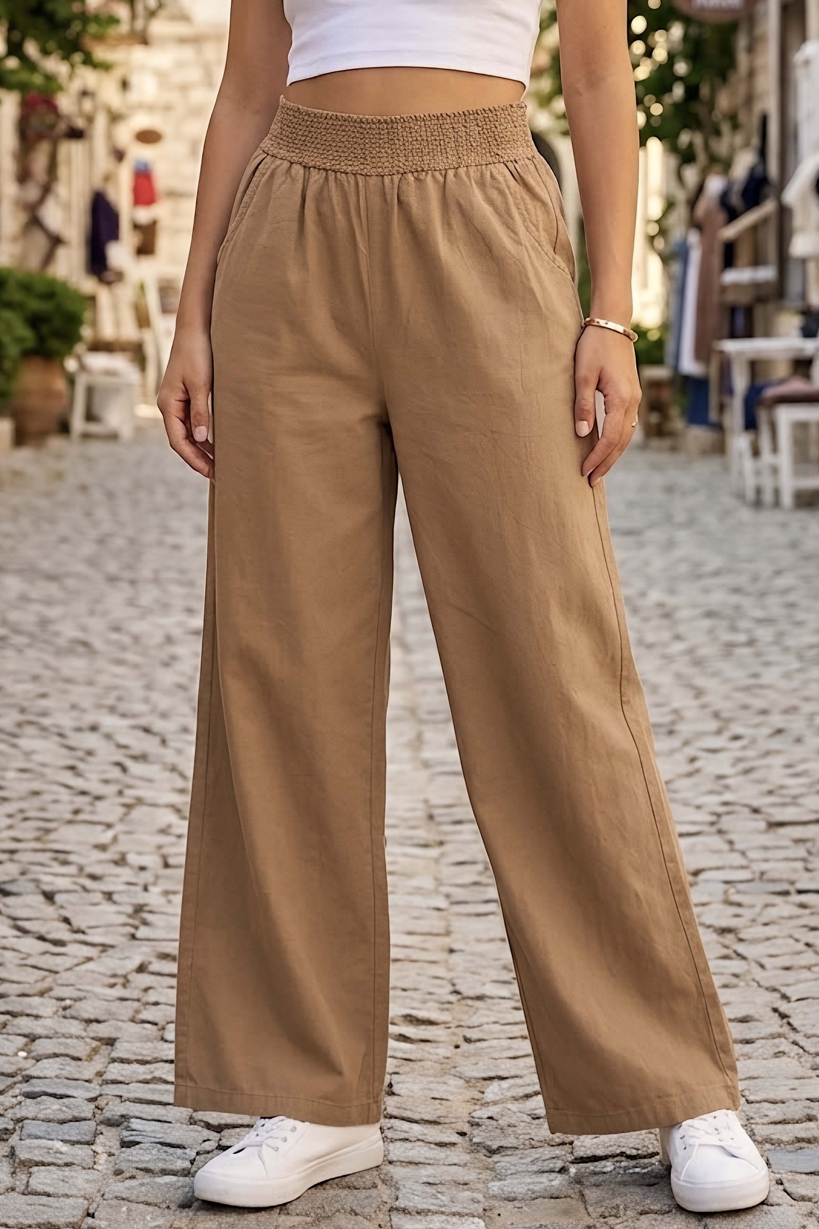 Beli Burgu Detaylı Cepli Spor Pantolon Camel - 29077-CAMEL - 1