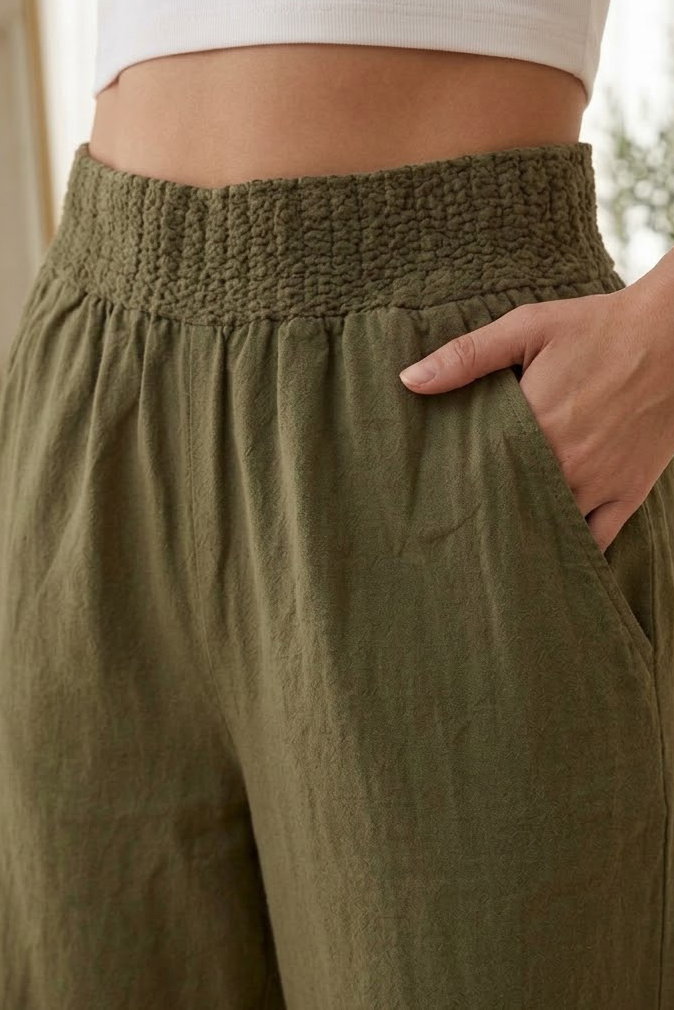 Beli Burgu Detaylı Cepli Spor Pantolon Haki - 29077-HAKI - 3