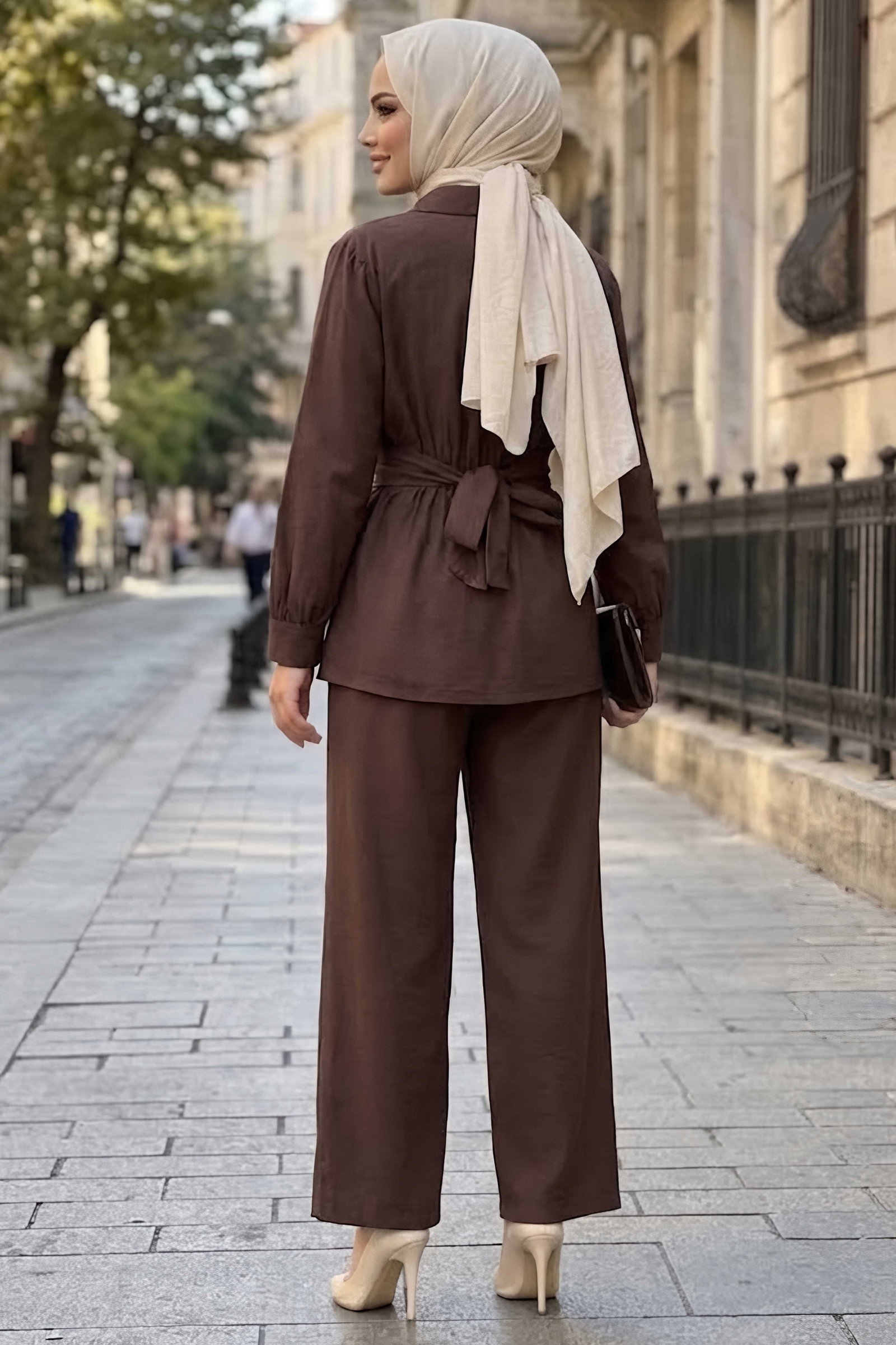 Beli Kemerli Kupra İkili Takım Kahve - 28964-KAHVE - 3