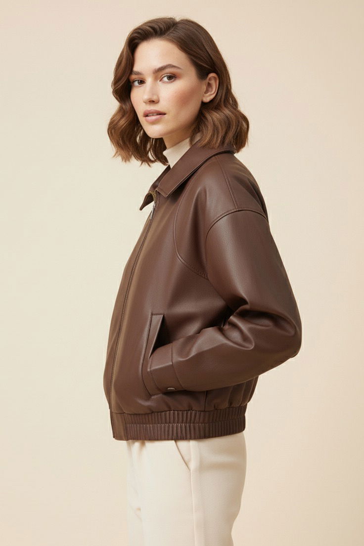 Beli Lastikli Deri Ceket - 27808-KAHVE - 3